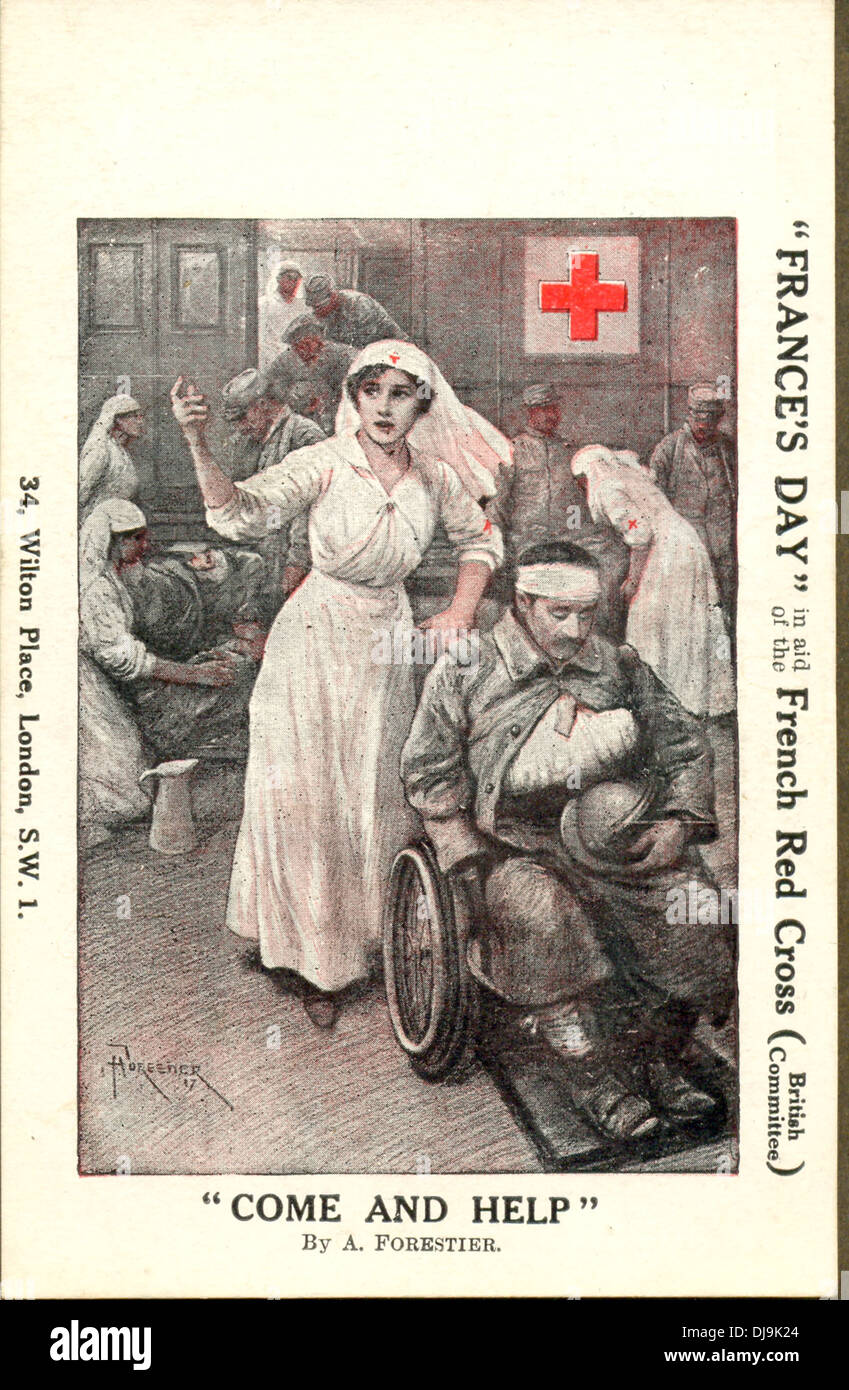 La Seconde Guerre mondiale, un organisme de bienfaisance en carte postale pour la Journée de la France dans l'aide de la Croix Rouge Française Banque D'Images