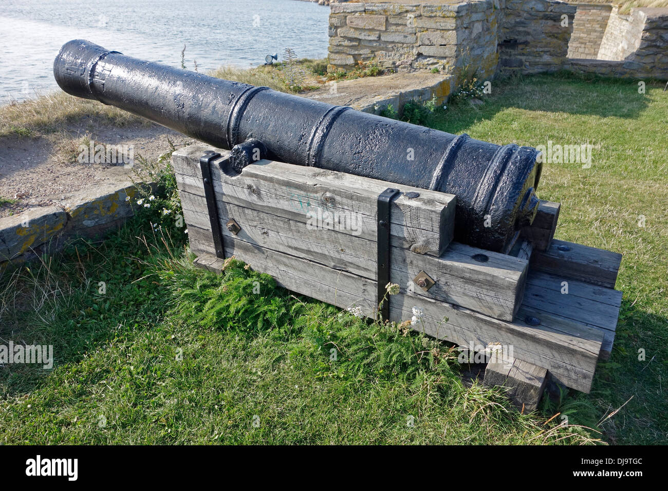 La défense de la garnison du 18ème siècle Seacoast sur canon (Elfsborg) Forteresse Älvsborg Banque D'Images