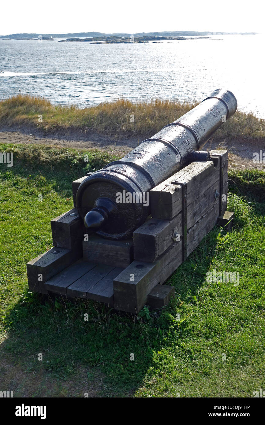 La défense de la garnison du 18ème siècle Seacoast sur canon (Elfsborg) Forteresse Älvsborg Banque D'Images