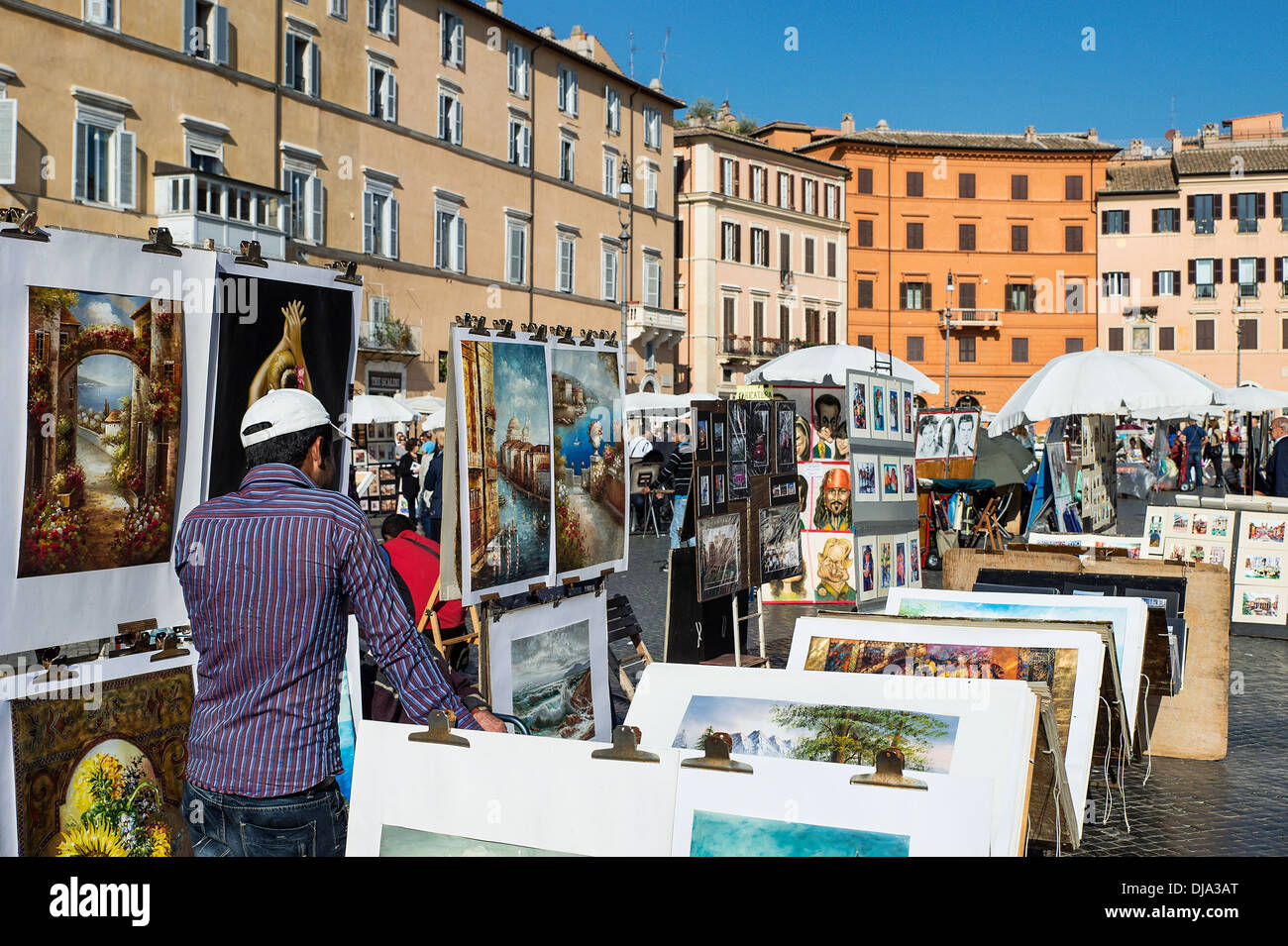 Les vendeurs d'art, la Piazza Navona, Rome, Italie Banque D'Images