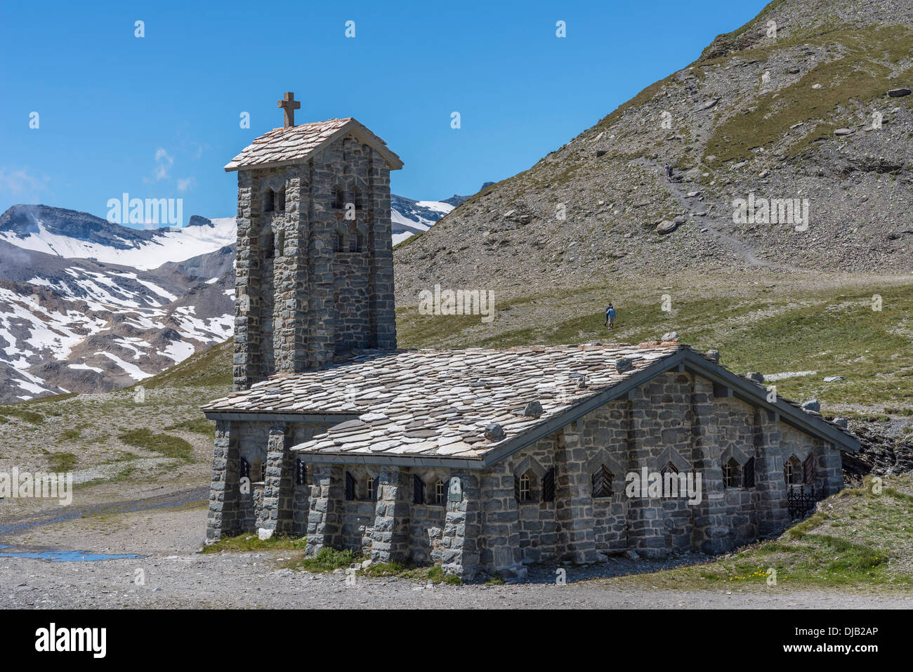 Église en pierre naturelle au col de l'Iseran col de montagne, 2764 m, sur la Route des Grandes Alpes route de montagne Banque D'Images