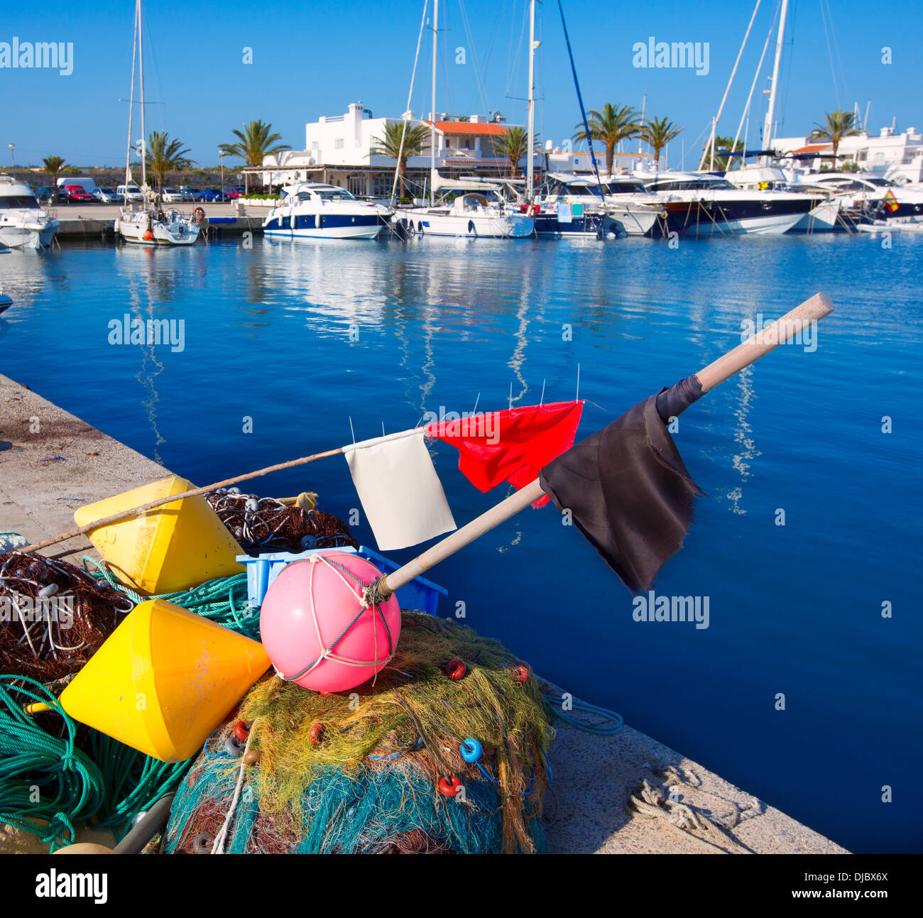Îles Baléares Formentera filets de pêche chalutier palangrier trammell Banque D'Images