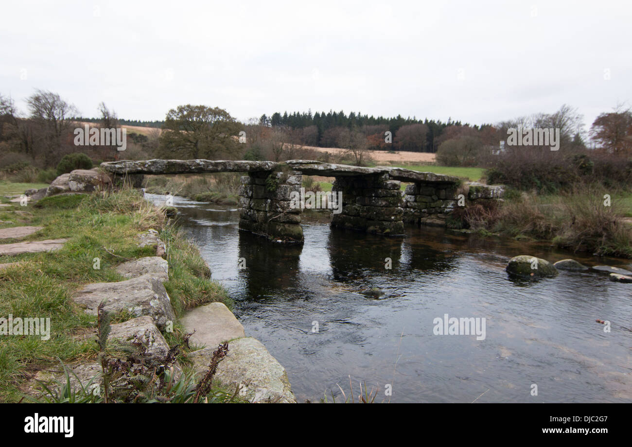 Devon Dartmoor Clapper Bridge Banque D'Images