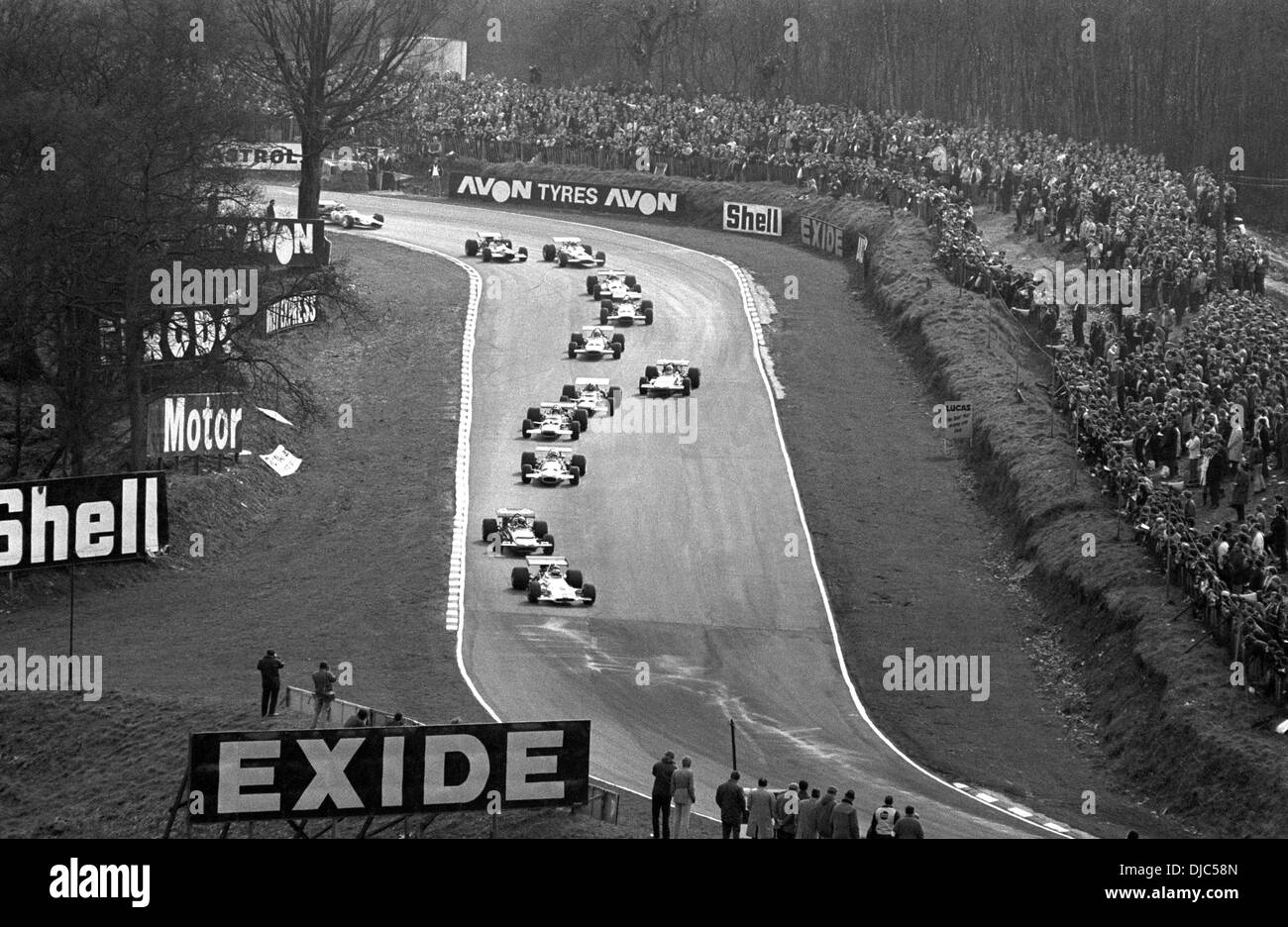 En bas de la colline du druide en bas Bend, la Course des Champions, Brands Hatch, Angleterre, 22 mars 1970. Banque D'Images