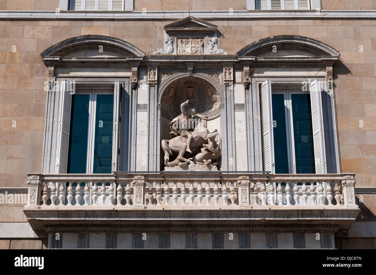 Balcon de palais de Generalitat de Catalogne - Generalitat de Catalunya sur Plaça de Sant Jaume, Barcelone, Espagne Banque D'Images