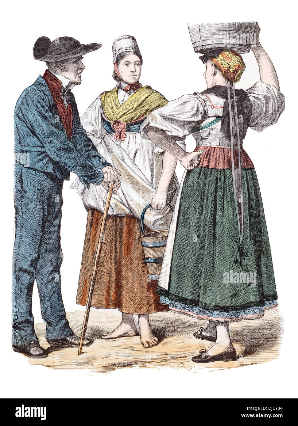 Fin du 19e siècle XIX 1800 costumes d'Alsace Française (de gauche à droite), Uschbach Beissenburg Rochresberg, Banque D'Images