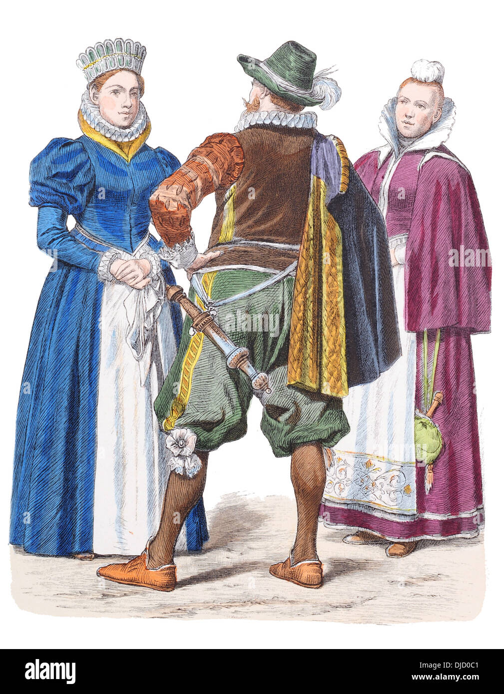 Fin du 16e siècle XVI 1500 Costumes allemands de Rhénanie-Palatinat Banque D'Images