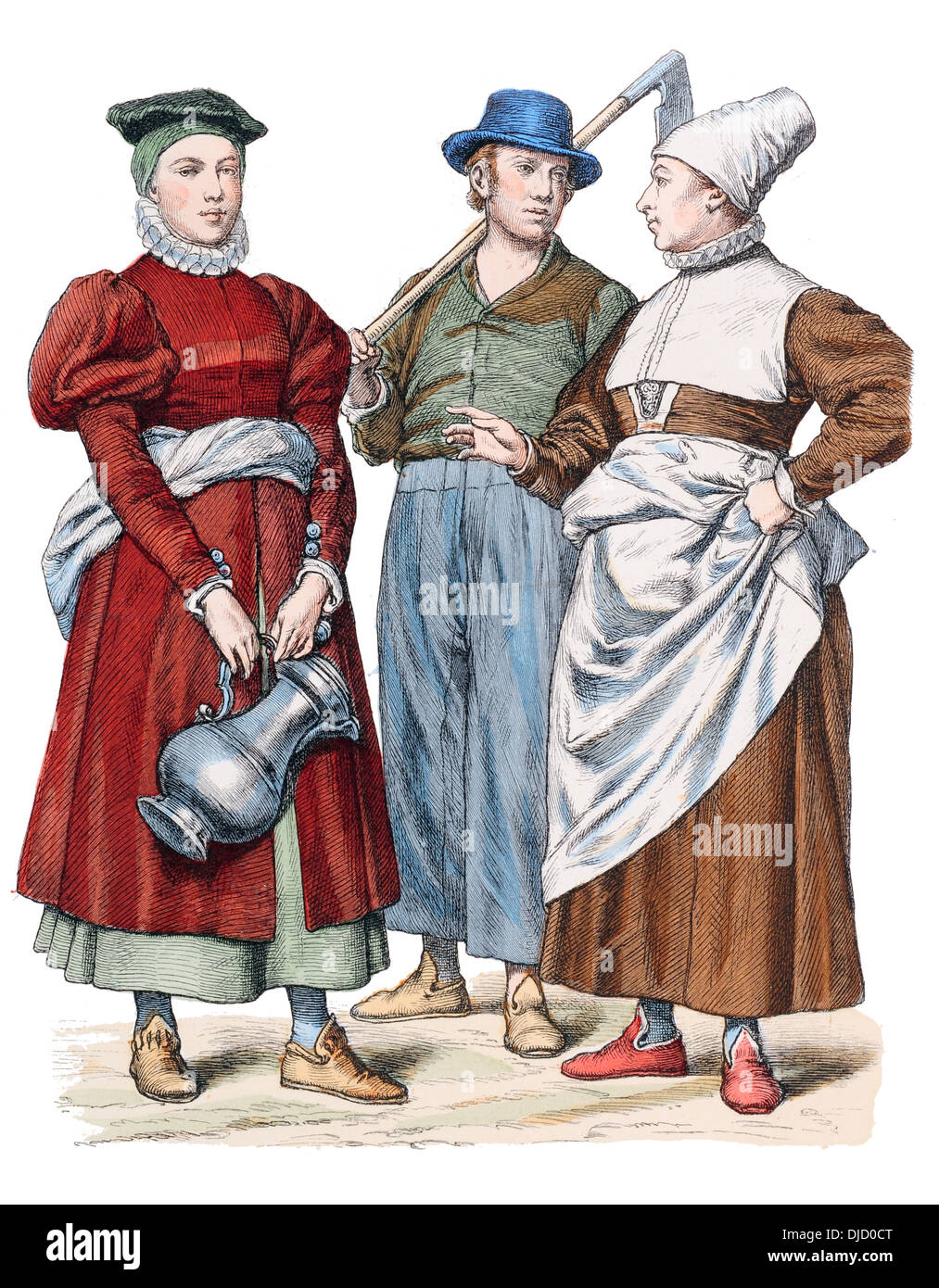 Fin du 16e siècle XVI 1500 Costumes allemand (de gauche à droite) Femme de ockholm et couple de occidentale Banque D'Images