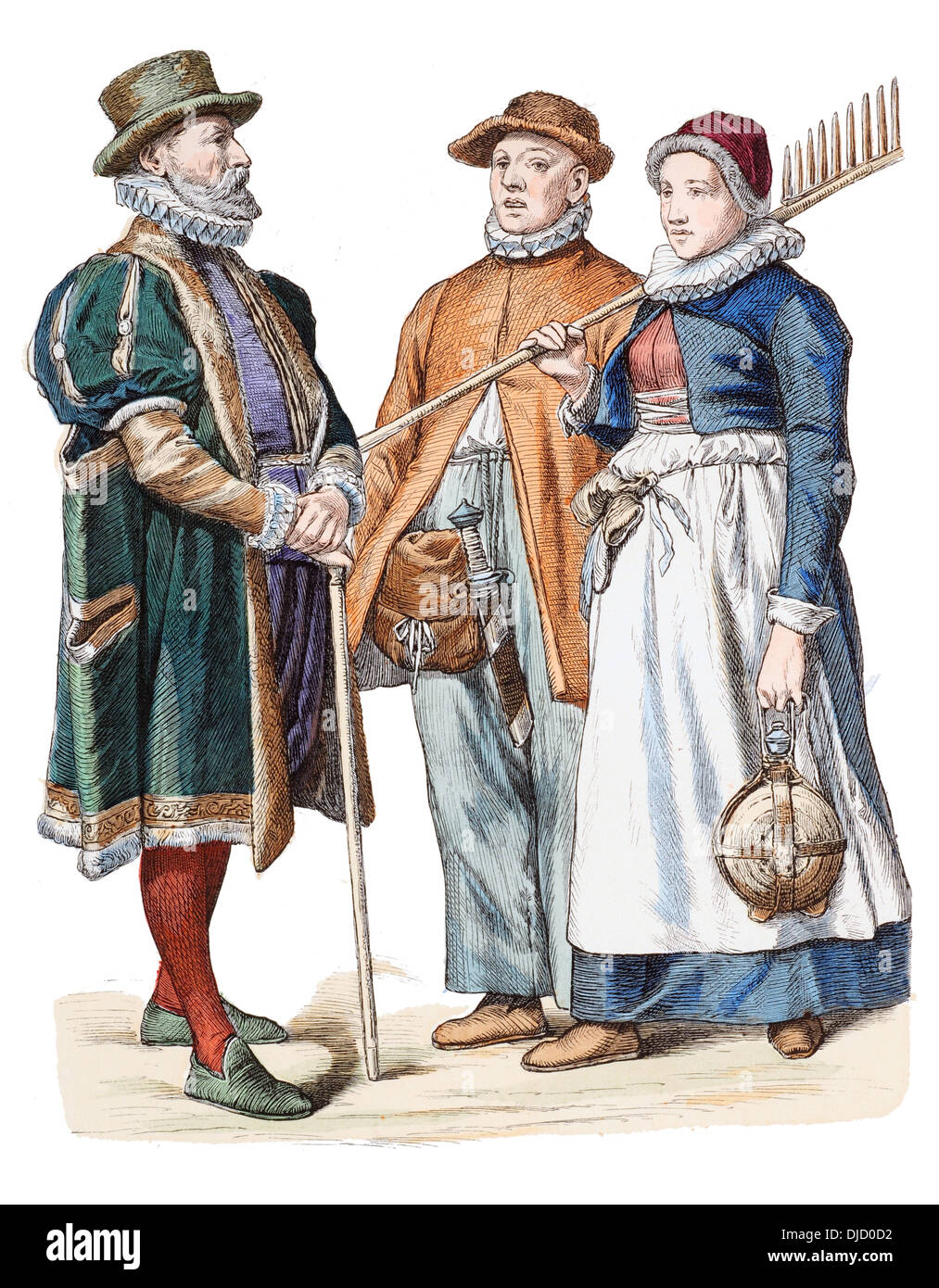 Fin du 16e siècle XVI 1500 Costumes allemand (de gauche à droite) Marchand de Rostock et les paysans de Rostock Banque D'Images