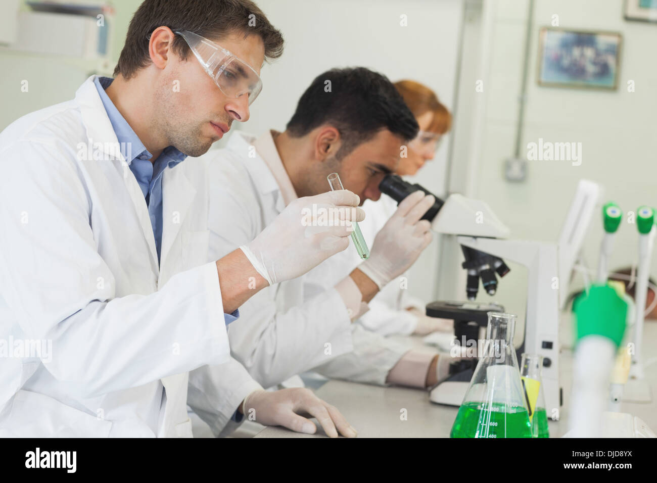 Rangée de jeunes scientifiques travaillant dans les laboratoires Banque D'Images