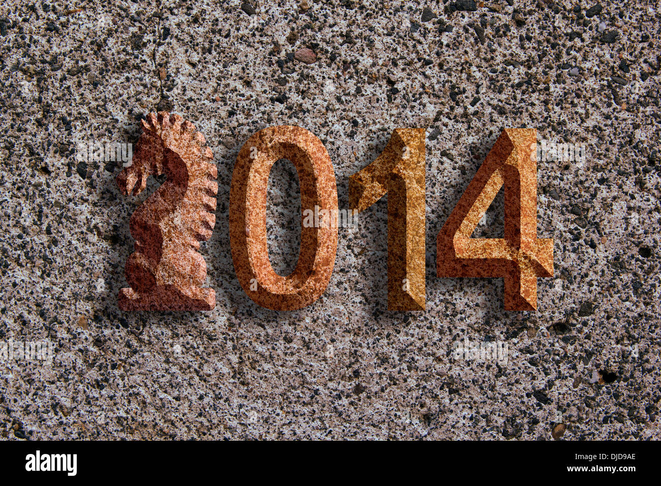 2014 Nouvelle Année lunaire chinoise du cheval ciseau 3D chiffres blocs de pierre sur pierre Grunge fond Illustration Banque D'Images