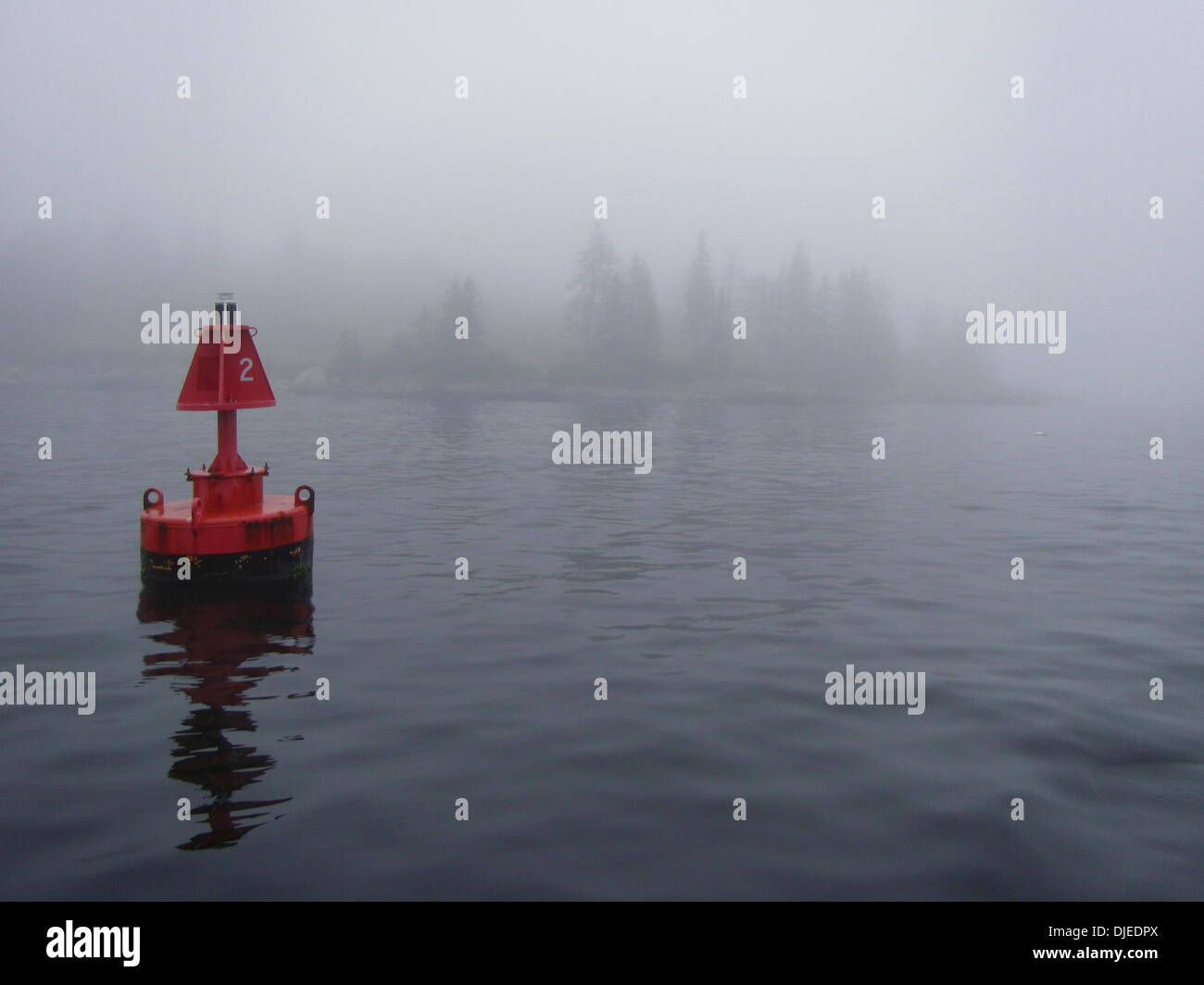 Un brouillard lié à la navigation de l'île et la bouée sur la côte du Maine. Banque D'Images