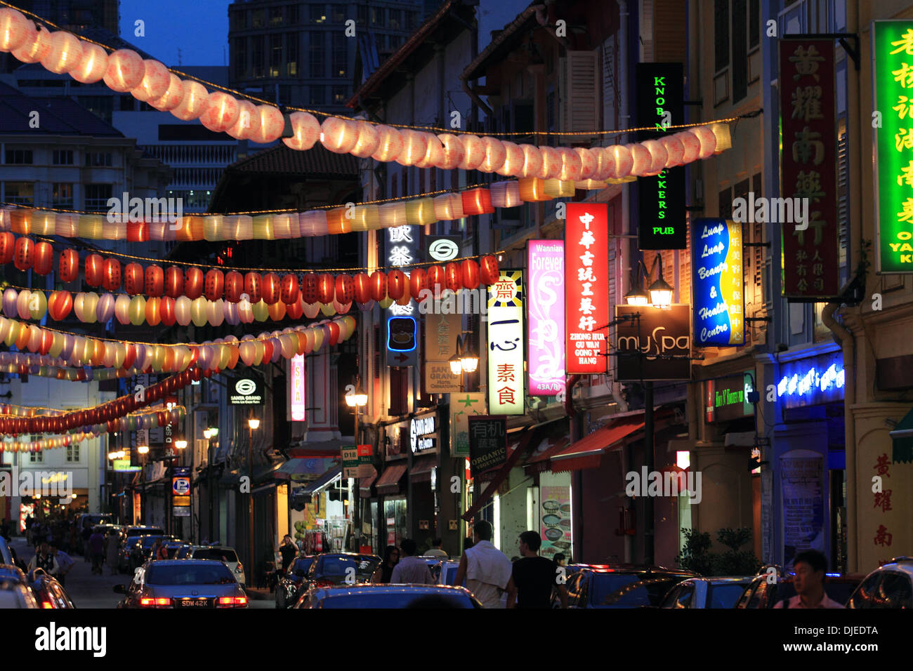 Ville de singapour en chine, rue des lanternes, vie nocturne dans la ville de chine, Singapour Banque D'Images