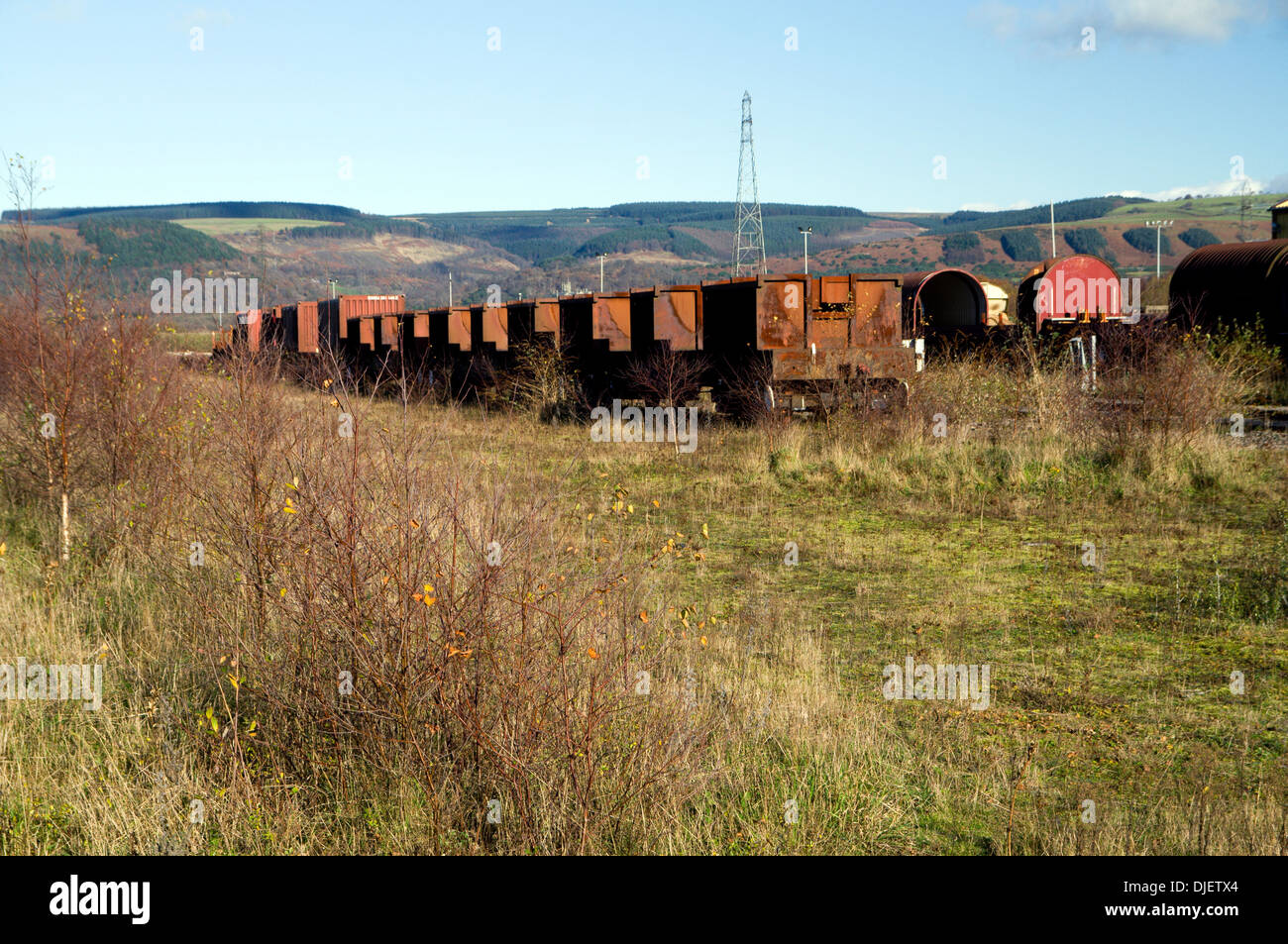 Vieux fer rouillé camions en bardage, Margam Moor, Port Talbot, Pays de Galles du Sud. Banque D'Images