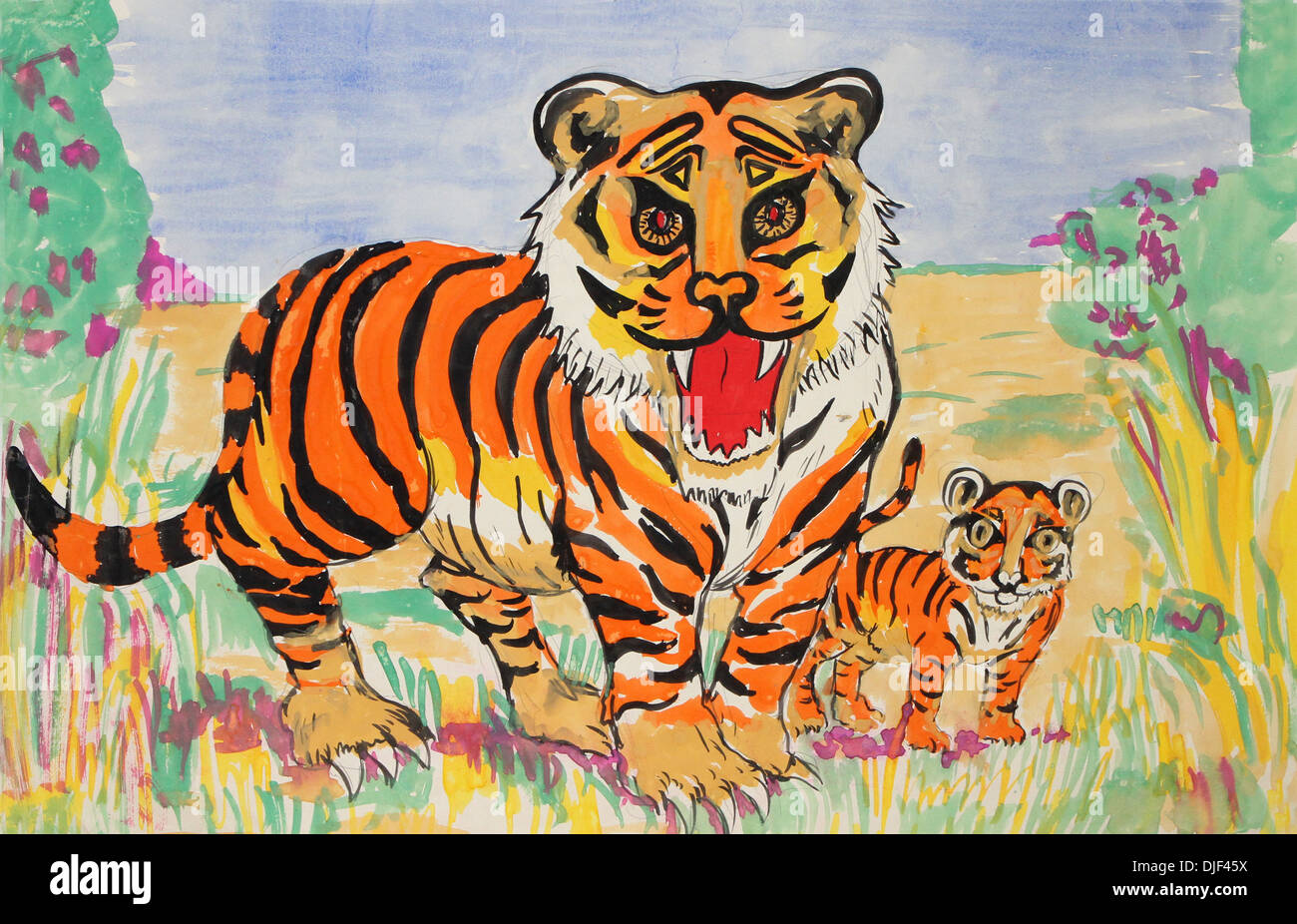 Illustration d'un tigre avec cub Banque D'Images