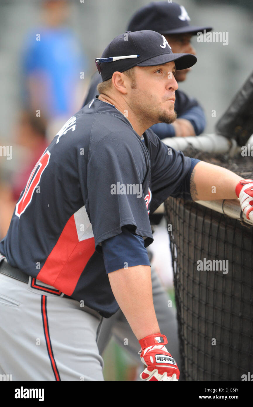 10 Juillet 2010 : Le joueur de premier but des Braves d'Atlanta Troy Glaus (25) au cours de la pratique au bâton pour que l'action MLB Braves vaincre les mets 4-0 à Citi Field à Flushing, NY (Image Crédit : © Vous Schneekloth/global/ZUMApress.com) Southcreek Banque D'Images