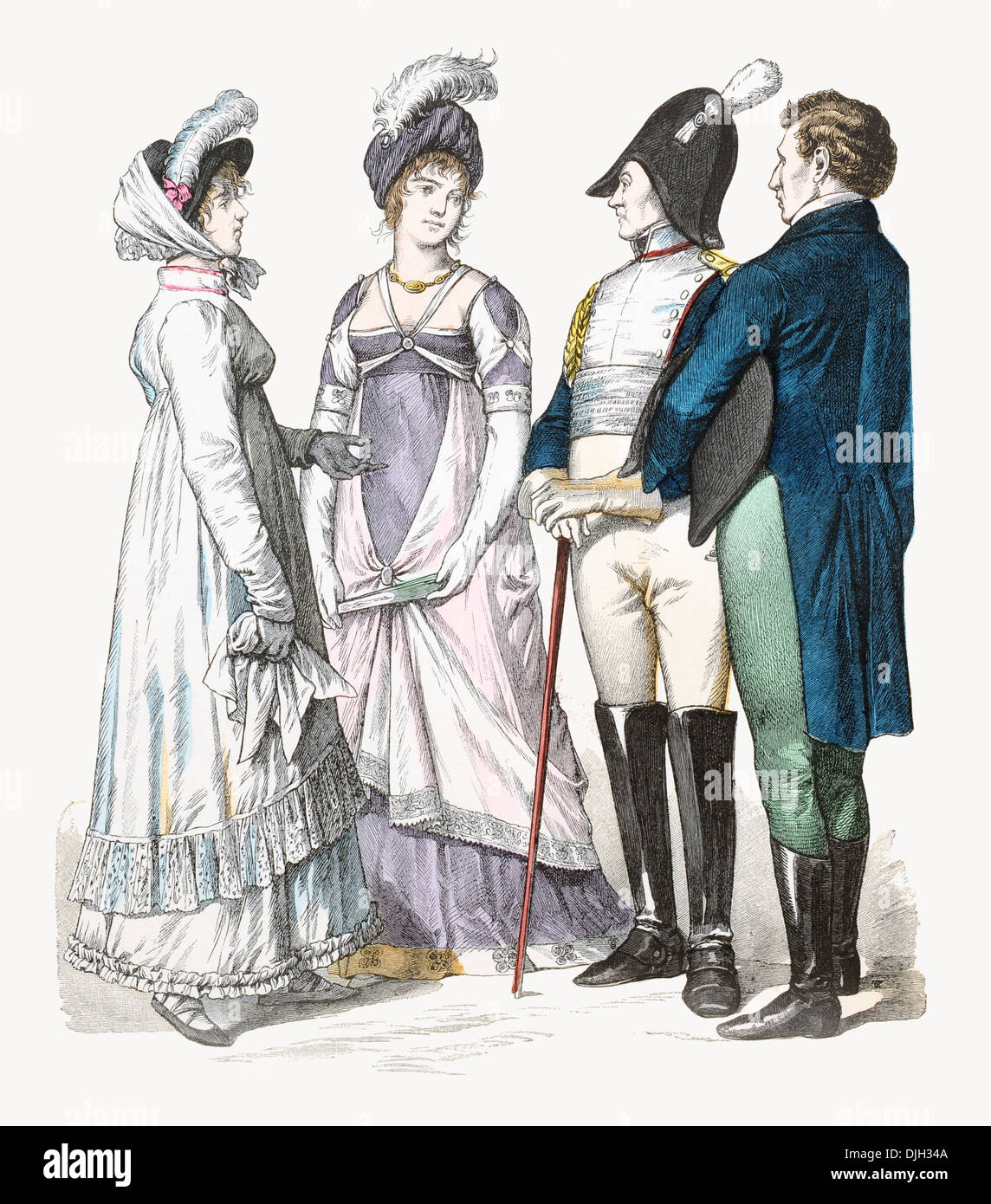 Début du 19ème siècle XIX costumes français 1809-1812 Banque D'Images