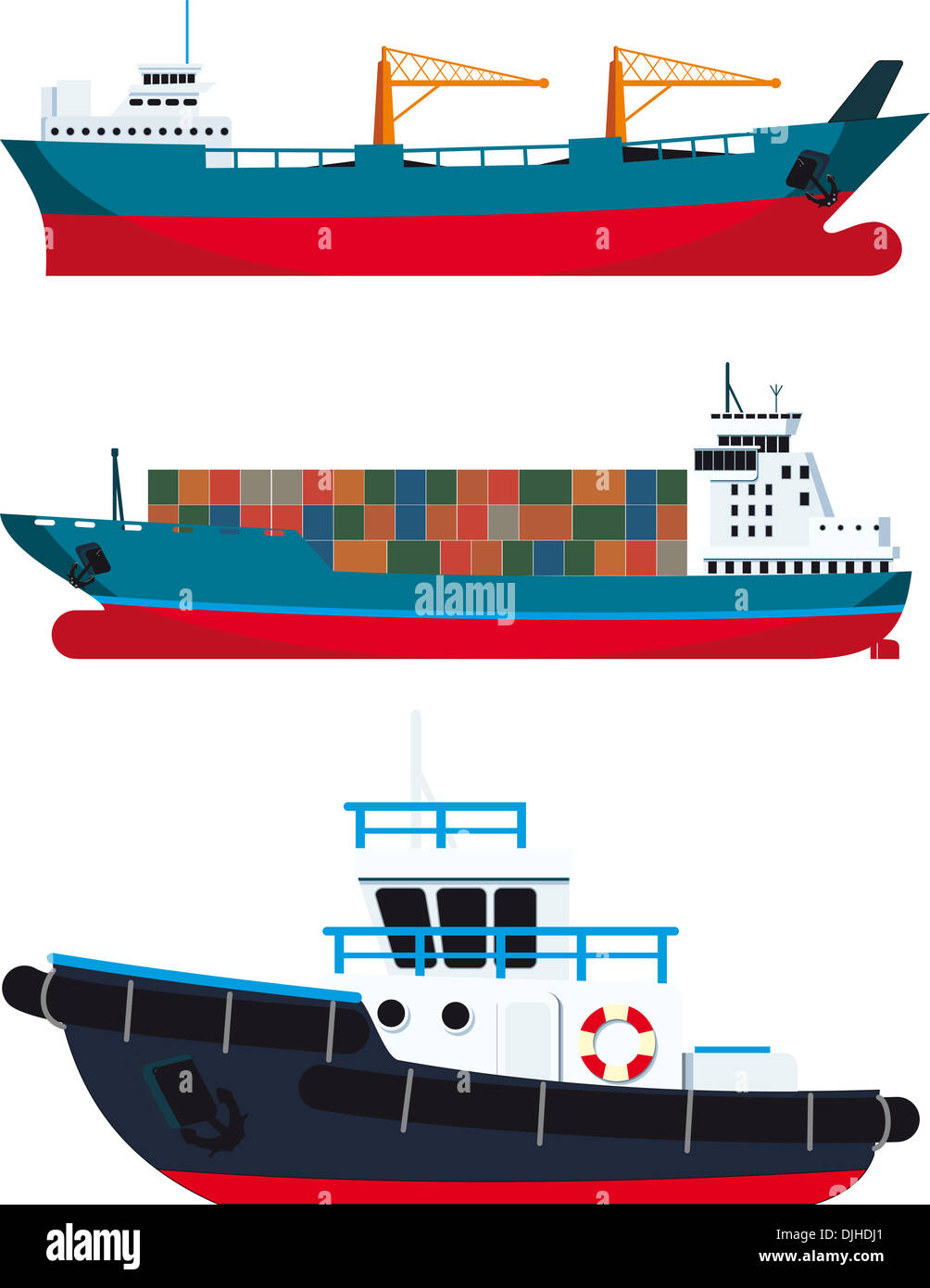 Les navires de marchandises et de remorqueur Banque D'Images