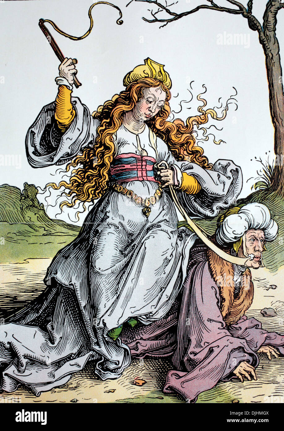 Le mari en esclavage, gravure sur bois par Lucas van Leyden, 16e siècle Banque D'Images