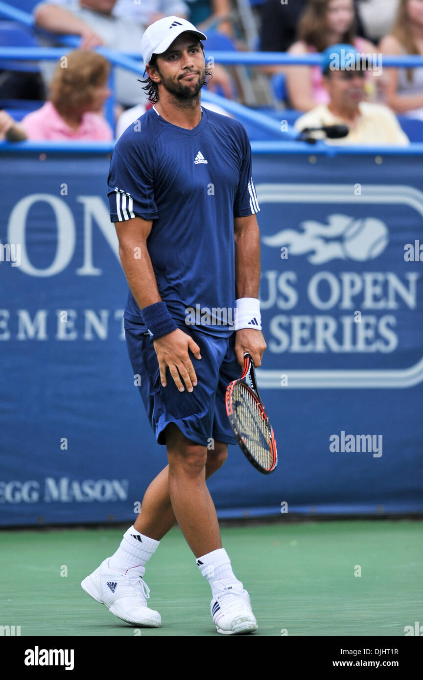 03 août 2010 - Washington Dc, District of Columbia, United States of America - 03 août 2010 : Legg Mason Tennis Classic, parrainé par Geico..Mens des célibataires, .Fernando Verdasco (ESP) rallyes retour après enregistrement d'un point de comparaison dans le second jeu pour gagner le match contre Karol BECK (SVK) (4-6, 7-5, 7-6) .crédit obligatoire : Roland Pintilie / Southcreek Global (Image Crédit : © Southcreek Banque D'Images