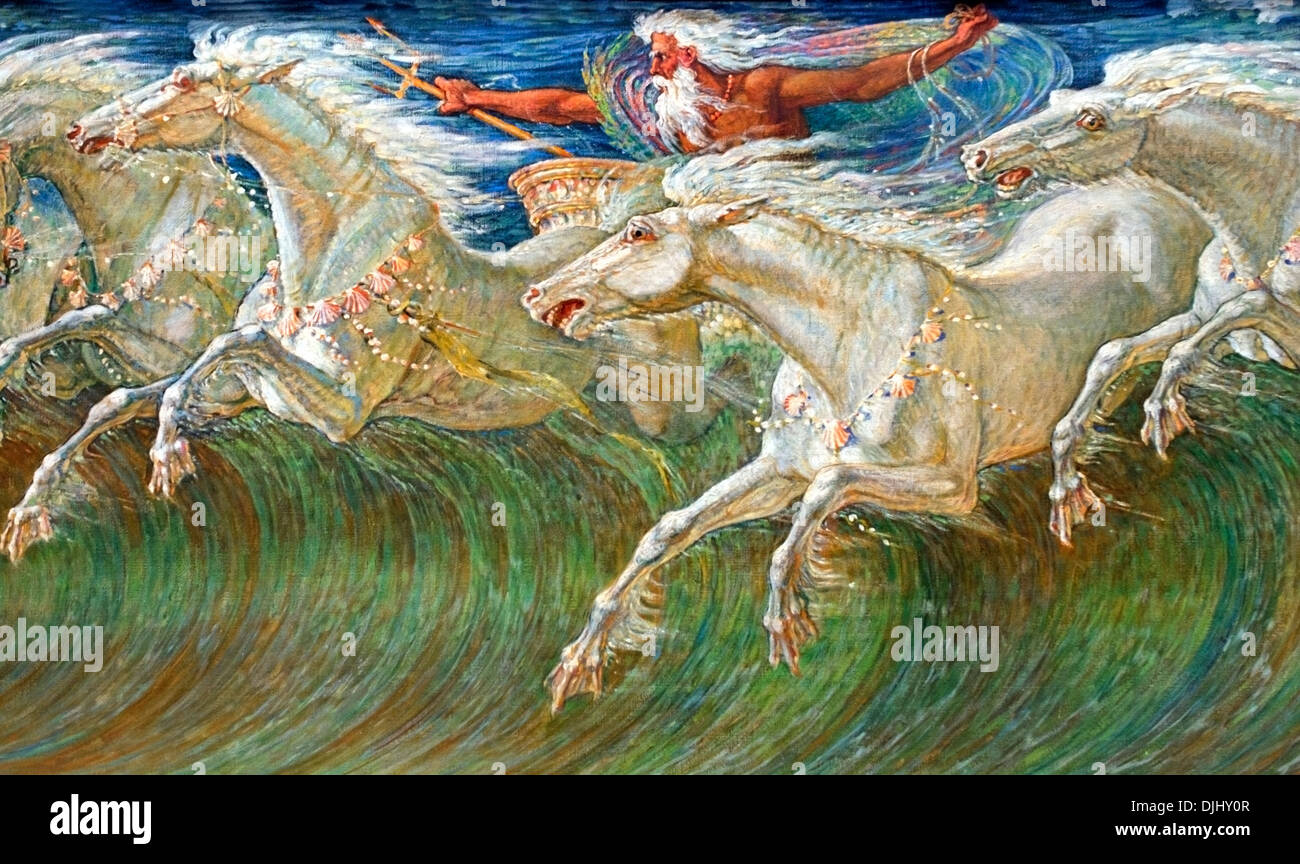 Les chevaux de Neptune 1892 Walter Crane 1845-1915 Anglais Angleterre Royaume-uni ( Neptune dieu romain de l'eau douce et la mer ) Banque D'Images