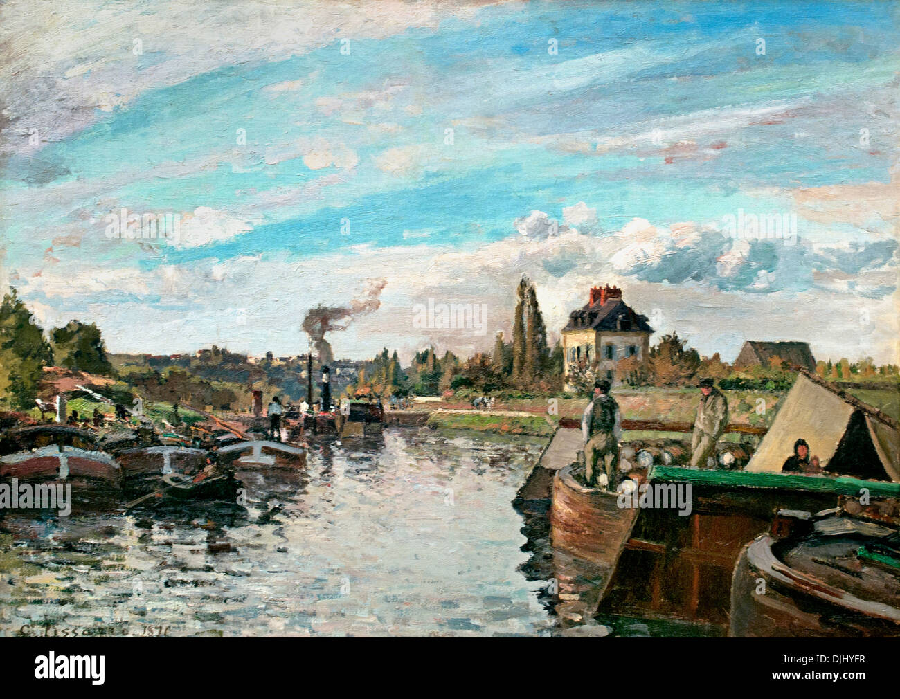 Les péniches sur la Seine une Bougival 1871 Camille Pissarro 1830 - 1905 France Banque D'Images
