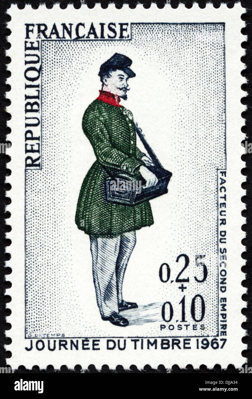 Timbre République Française 0,25 +0,10 Victorien avec lettre transporteur a émis 1967 Banque D'Images