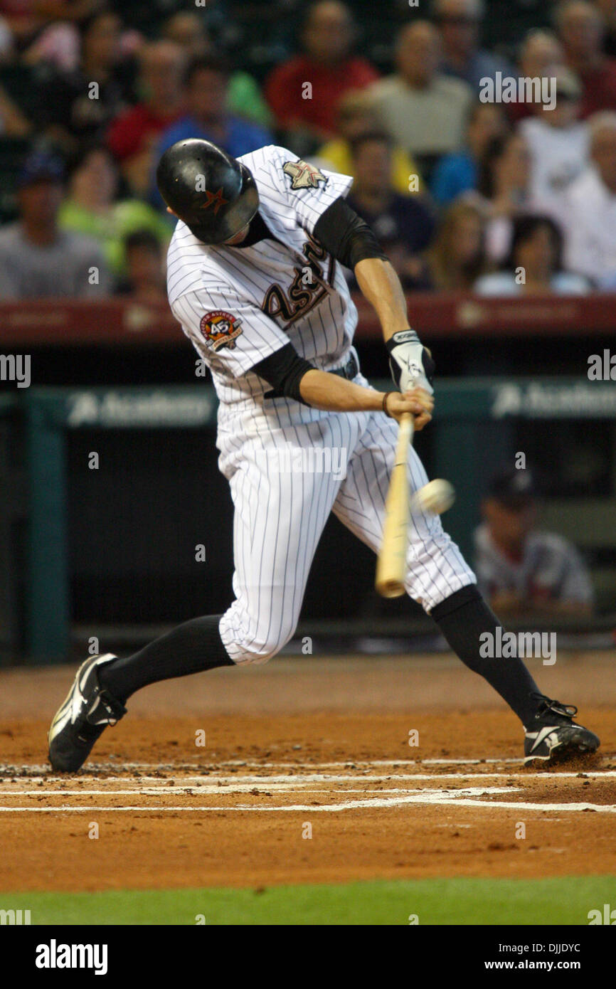 10 août 2010 - Houston, Texas, États-Unis d'Amérique - 10 août 2010 : droit des Houston Astros fielder HUNTER PENCE (9) dans la 1ère manche au bâton vole à centre pour le troisième. Les Braves d'Atlanta défait les Astros de Houston 4-2 au Minute Maid Park, Houston, Texas..Mandatory Crédit : Luis Leyva/Southcreek Global (Image Crédit : © Southcreek/ZUMApress.com) mondial Banque D'Images