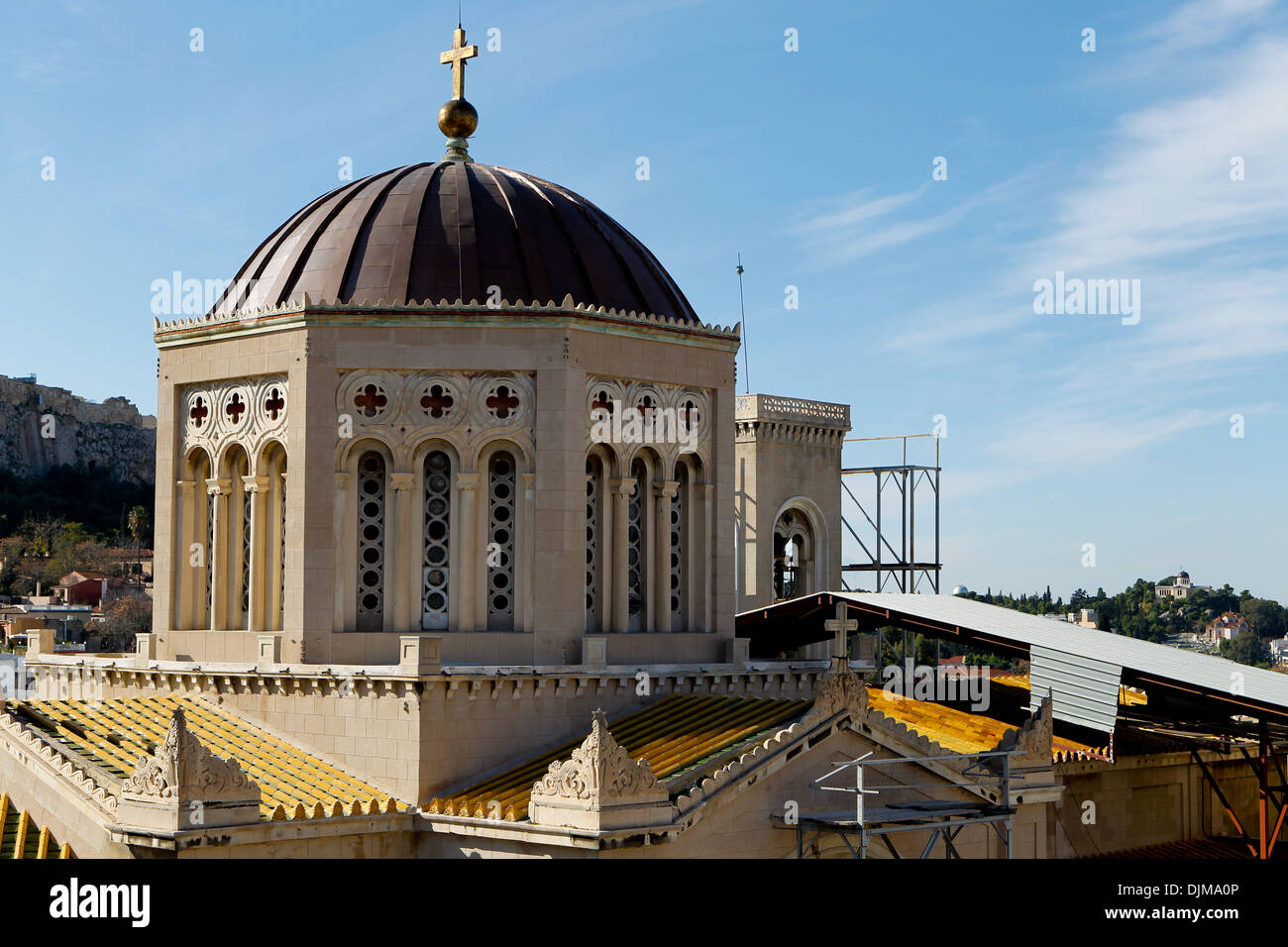 La Cathédrale d'Athènes. Le centre historique d'Athènes depuis les toits de l'hôtel. Banque D'Images