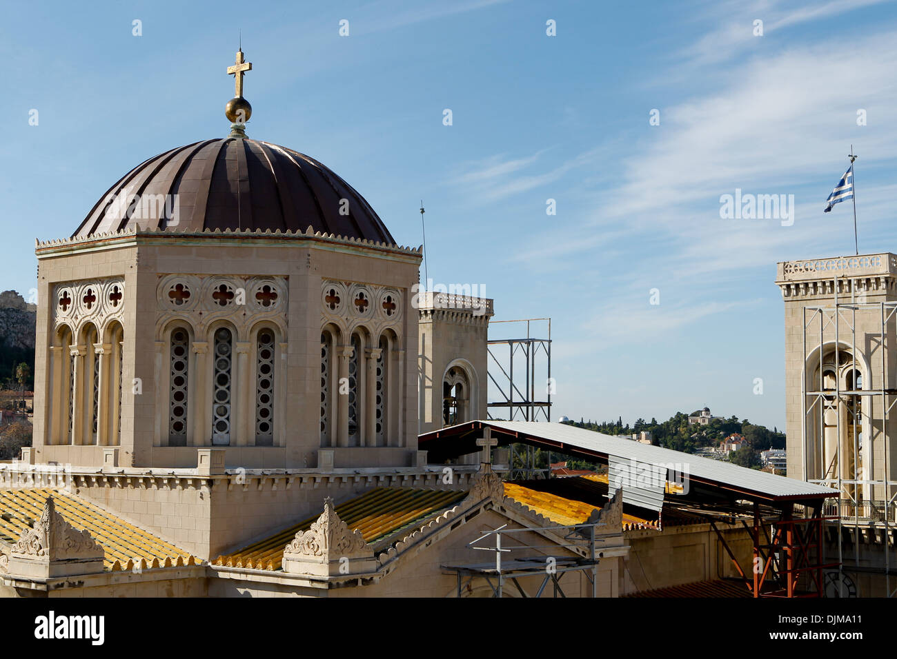 La Cathédrale d'Athènes. Le centre historique d'Athènes depuis les toits de l'hôtel. Banque D'Images