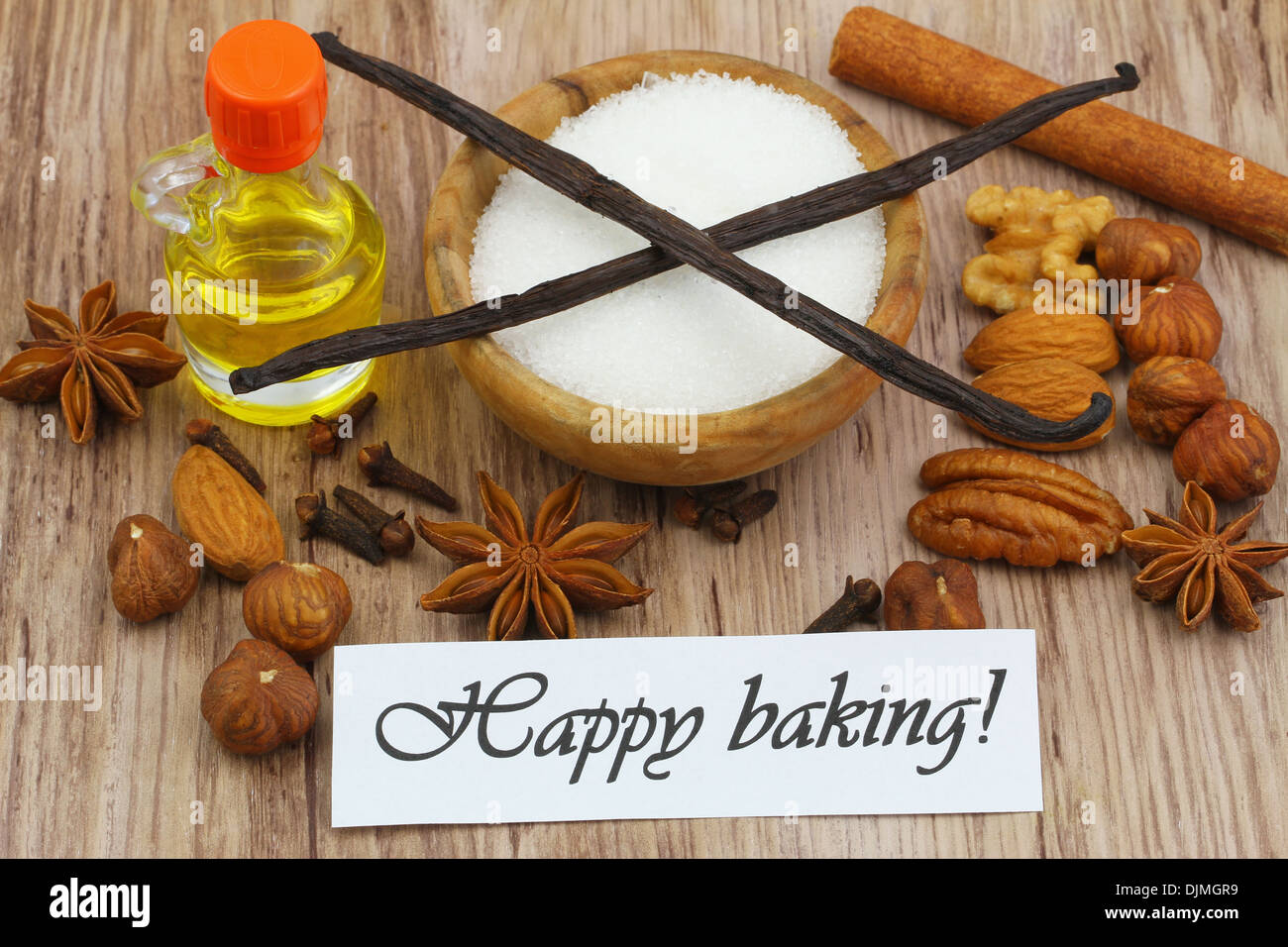 Carte de cuisson heureux avec sélection d'ingrédients Banque D'Images