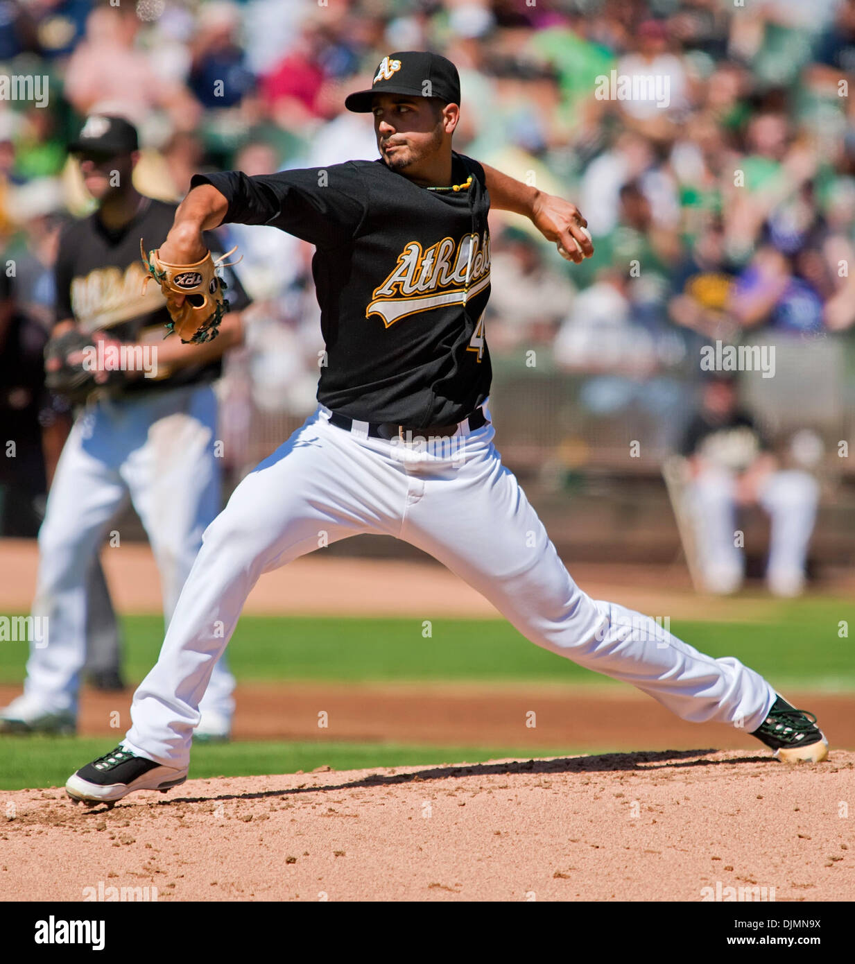 26 septembre 2010 - Oakland, Californie, États-Unis d'Amérique - 24 juillet 2010 : Oakland Athletics le lanceur partant Gio Gonzalez (47) en action au cours de la MLB match entre l'Oakland A's et les Rangers du Texas au Oakland-Alameda County Coliseum à Oakland CA. Les Rangers ont vaincu les A's 4-3 pour remporter le titre de l'ouest de la Ligue américaine. (Crédit Image : © Damon Tarver/Southcreek Globa Banque D'Images