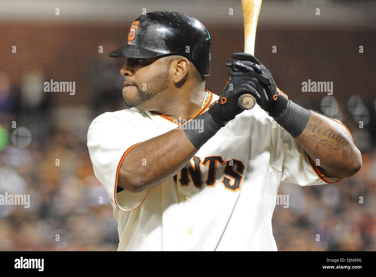 Le 29 septembre, 2010 - San Francisco, Californie, États-Unis d'Amérique - San Francisco Giants de troisième but Pablo Sandoval (48) a été la difficulté de la fin. Les Giants de San Francisco a vaincu les Diamondbacks de l'Arizona 3-1. (Crédit Image : © Charles Herskowitz/ZUMApress.com) Southcreek/mondial Banque D'Images