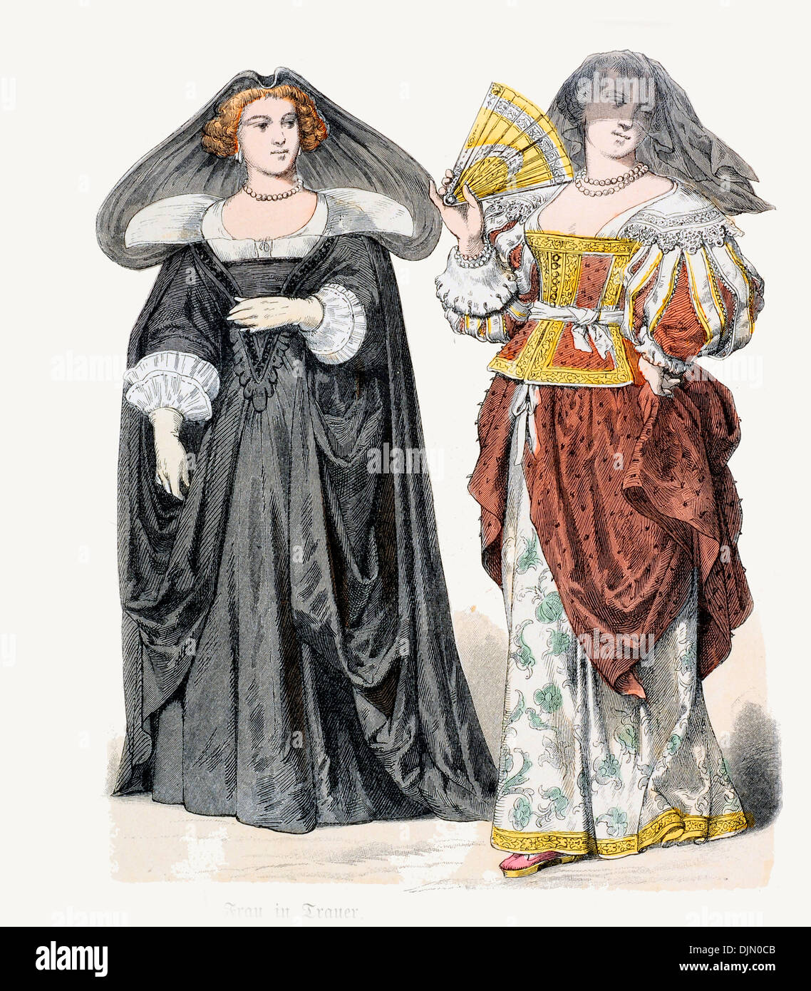 17e siècle XVII1600s France Dame en deuil et les citoyens épouse (à gauche) Banque D'Images