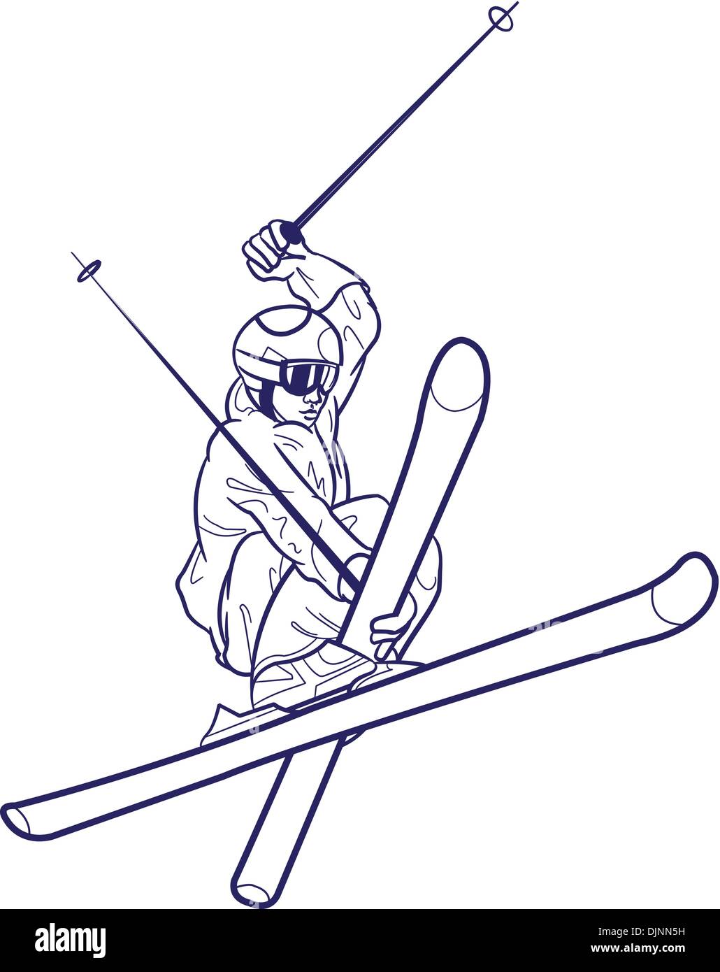 Le dessin des lignes de personne le ski. Illustration de Vecteur