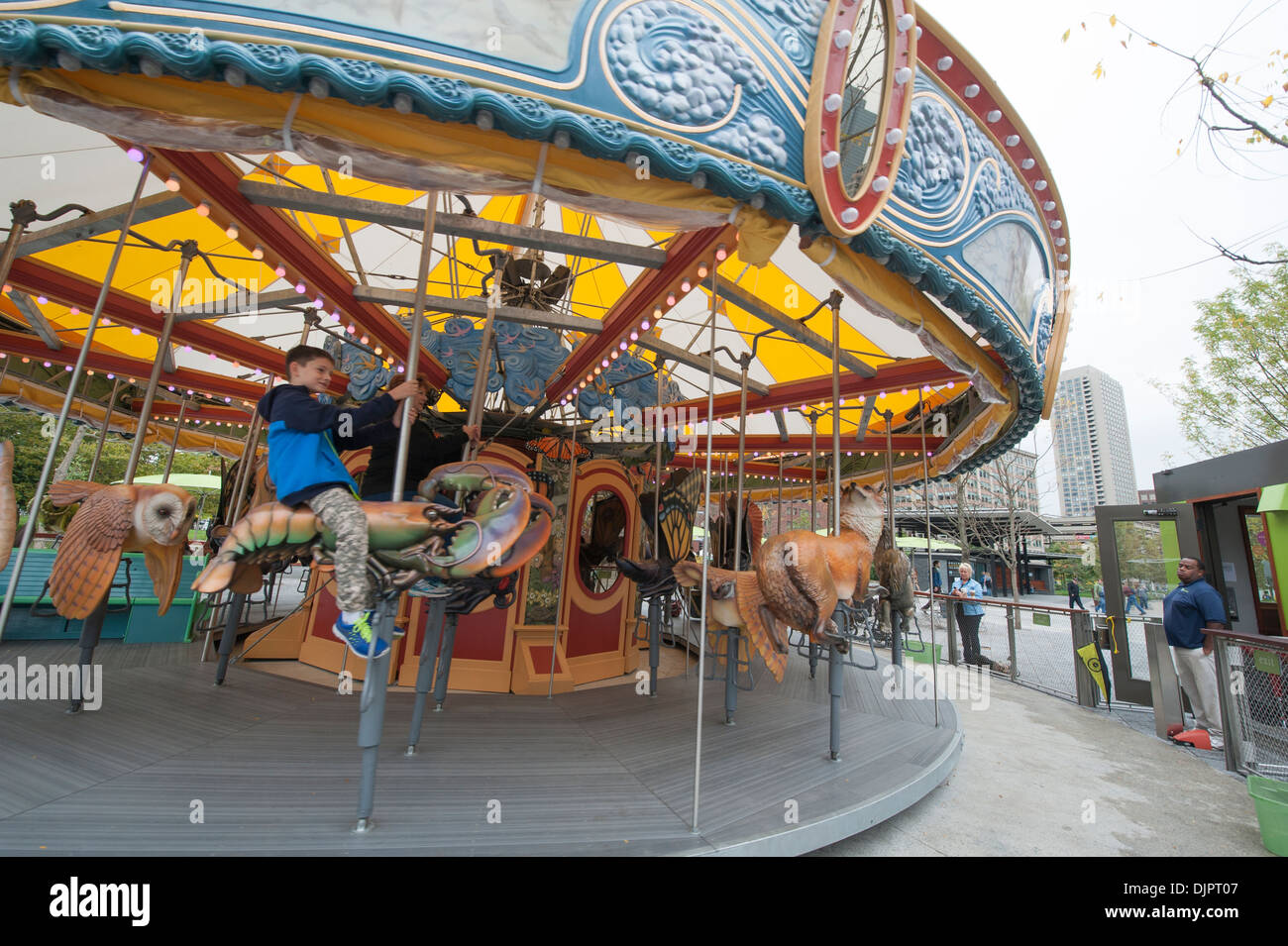 Le Greenway Carousel ouvert le Boston's Rose Kennedy Greenway le 31 août, 2013. Banque D'Images