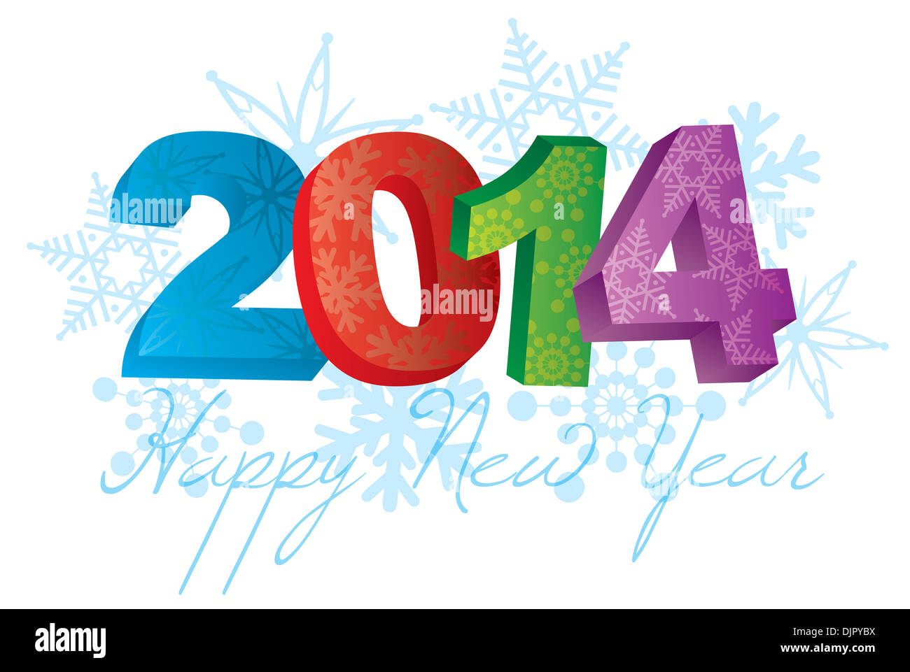 Bonne Année 2014 de texte et de numéros avec motif flocons illustration isolé sur fond blanc Banque D'Images