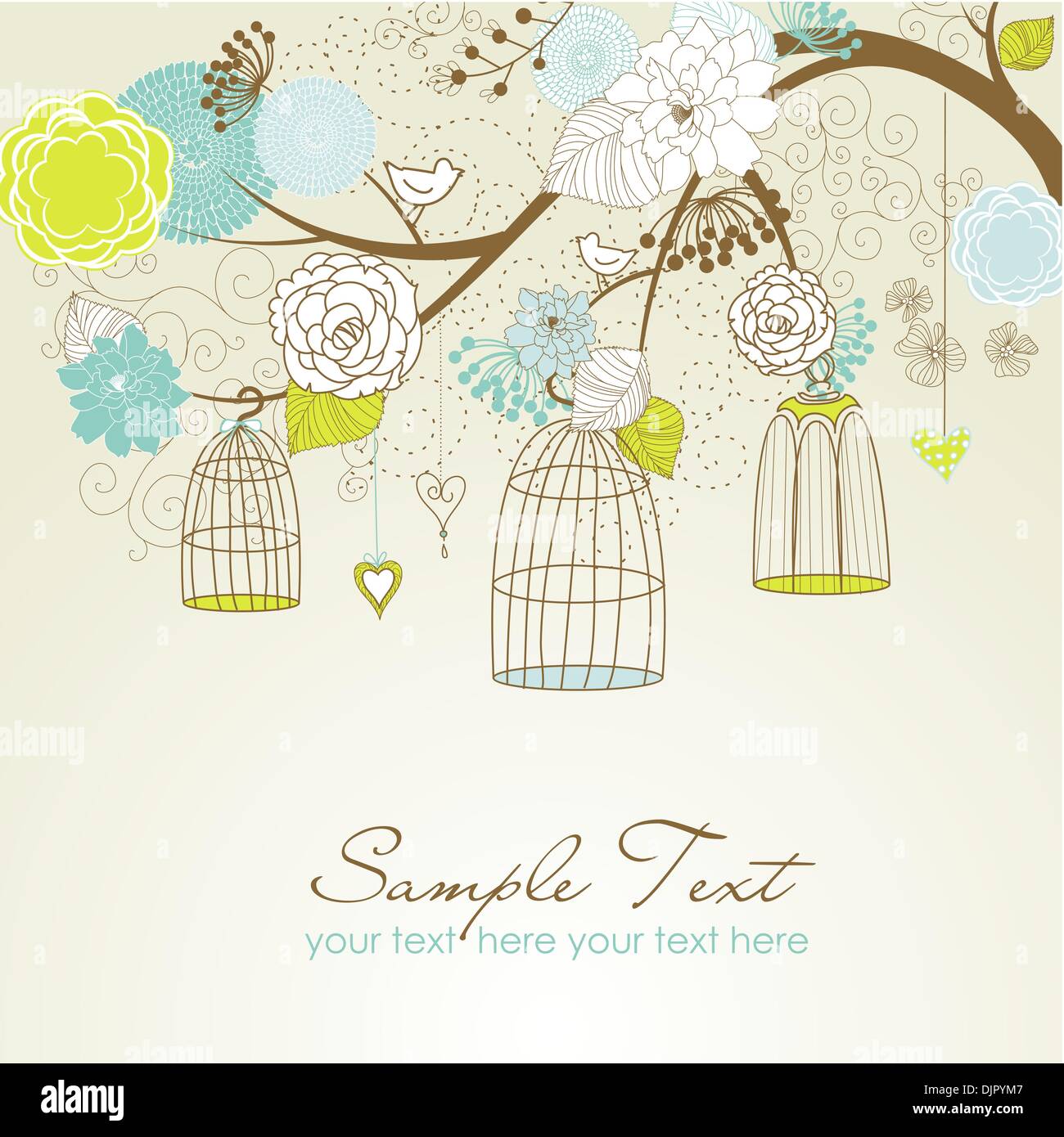 Summer background floral. Les oiseaux de leur cage concept vector Illustration de Vecteur