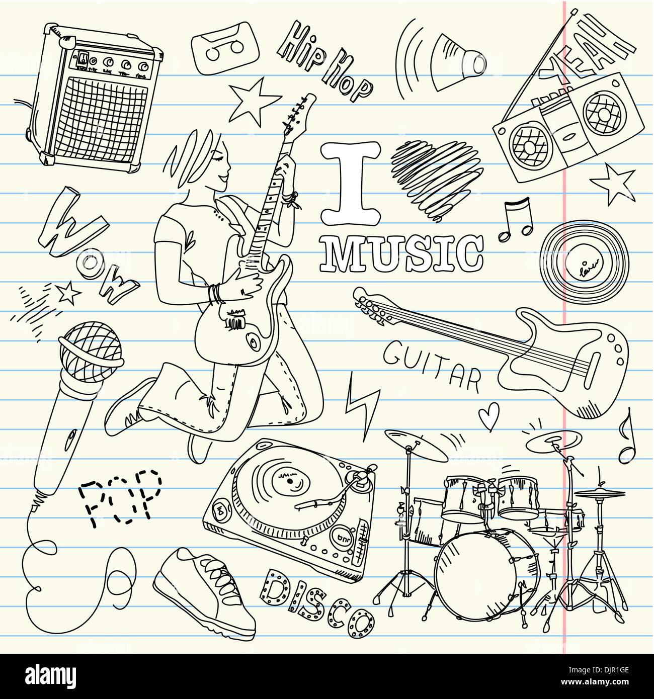 La musique cool Doodles Illustration de Vecteur