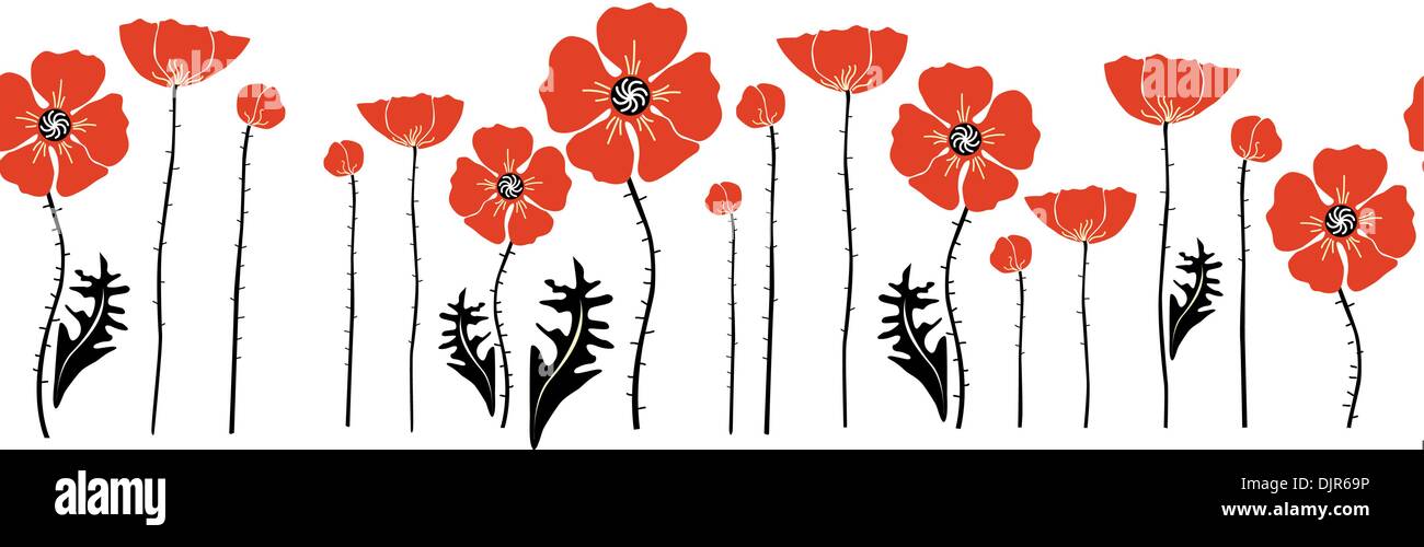 Rouge et noir élégant coquelicots sur fond blanc Illustration de Vecteur