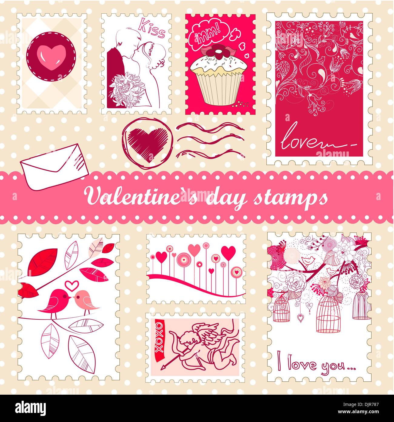 Ensemble de timbres de Saint-Valentin Illustration de Vecteur