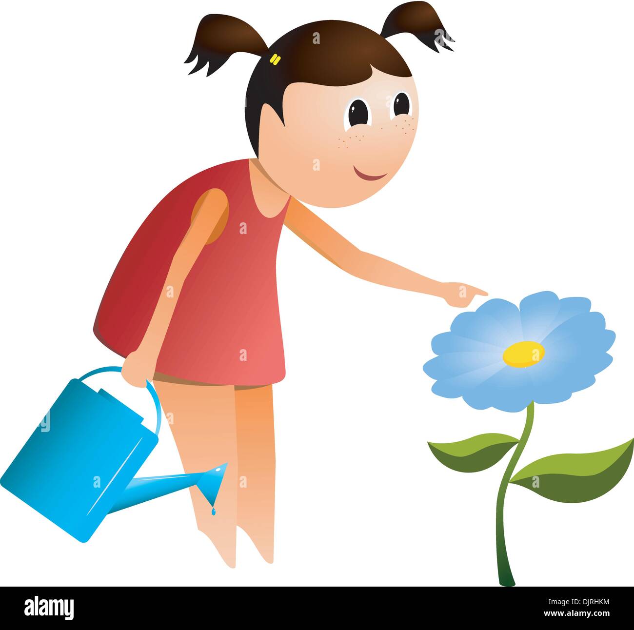 Fille avec un arrosoir et une fleur vecteur. Illustration de Vecteur