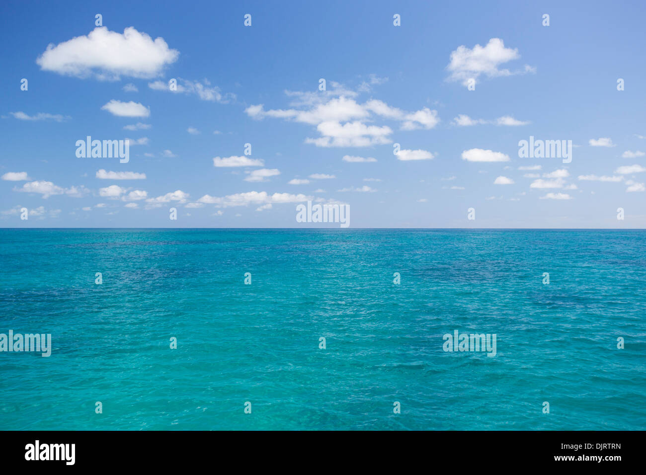 Vue sur la mer de Corail sur une journée ensoleillée avec des nuages dans le ciel, au large de la côte du nord tropical du Queensland, Australie Banque D'Images