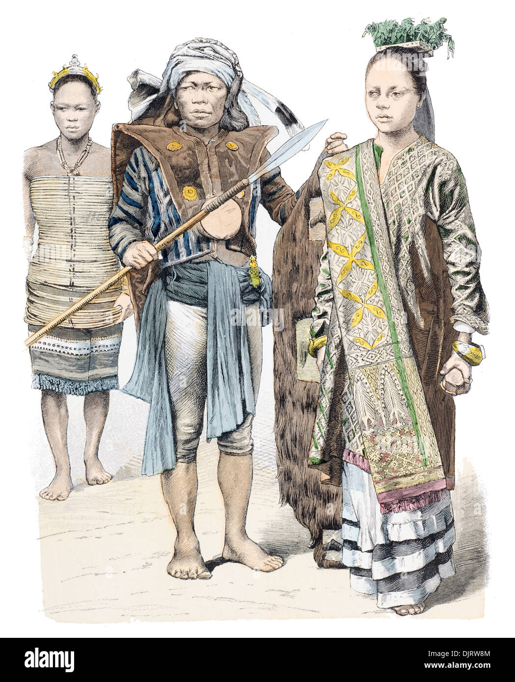 Fin du 19e siècle XIX 1800 Bornéo, Femme de gauche à droite, la Princesse guerrière Banque D'Images