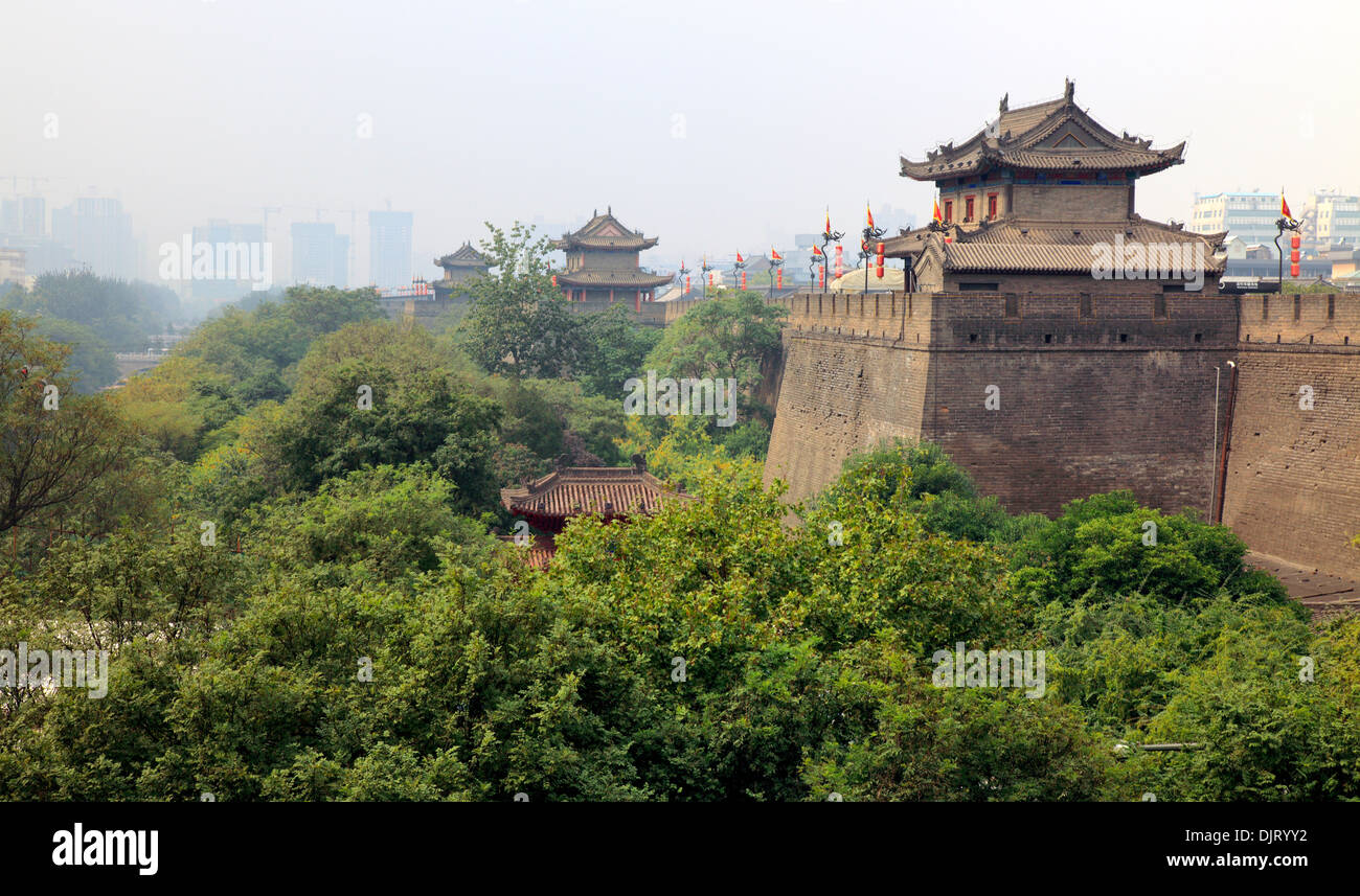 Mur de la ville, Xian, Shaanxi, Chine Banque D'Images
