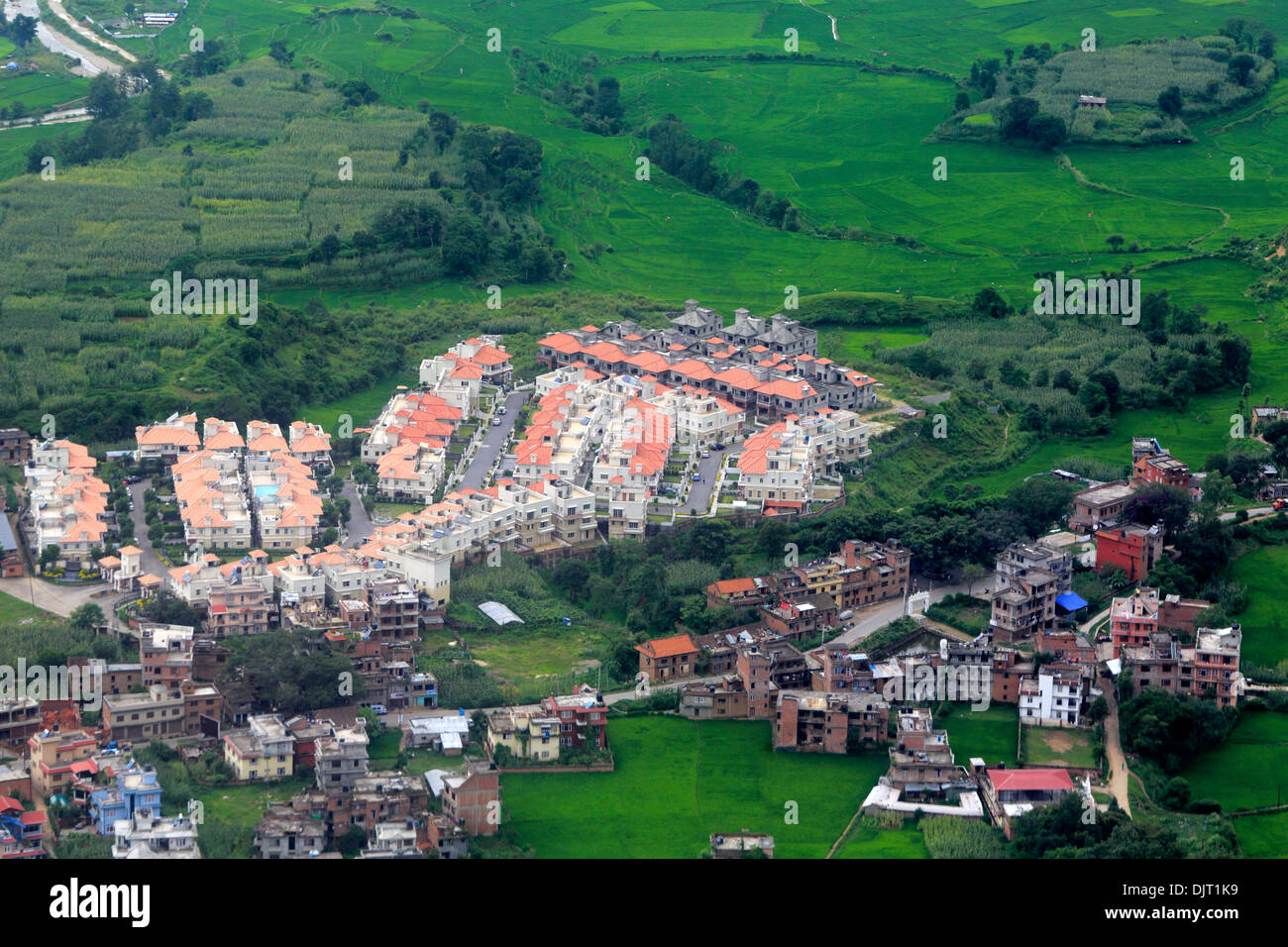 Vue aérienne de la vallée de Katmandou, Népal Banque D'Images