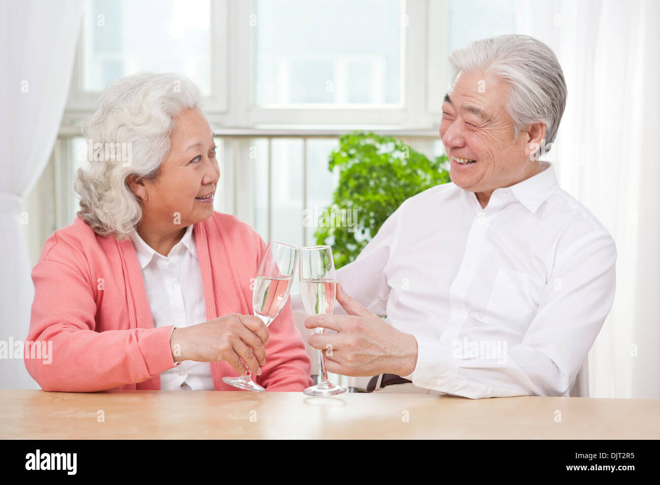 Senior couple toasting pour anniversaire Banque D'Images