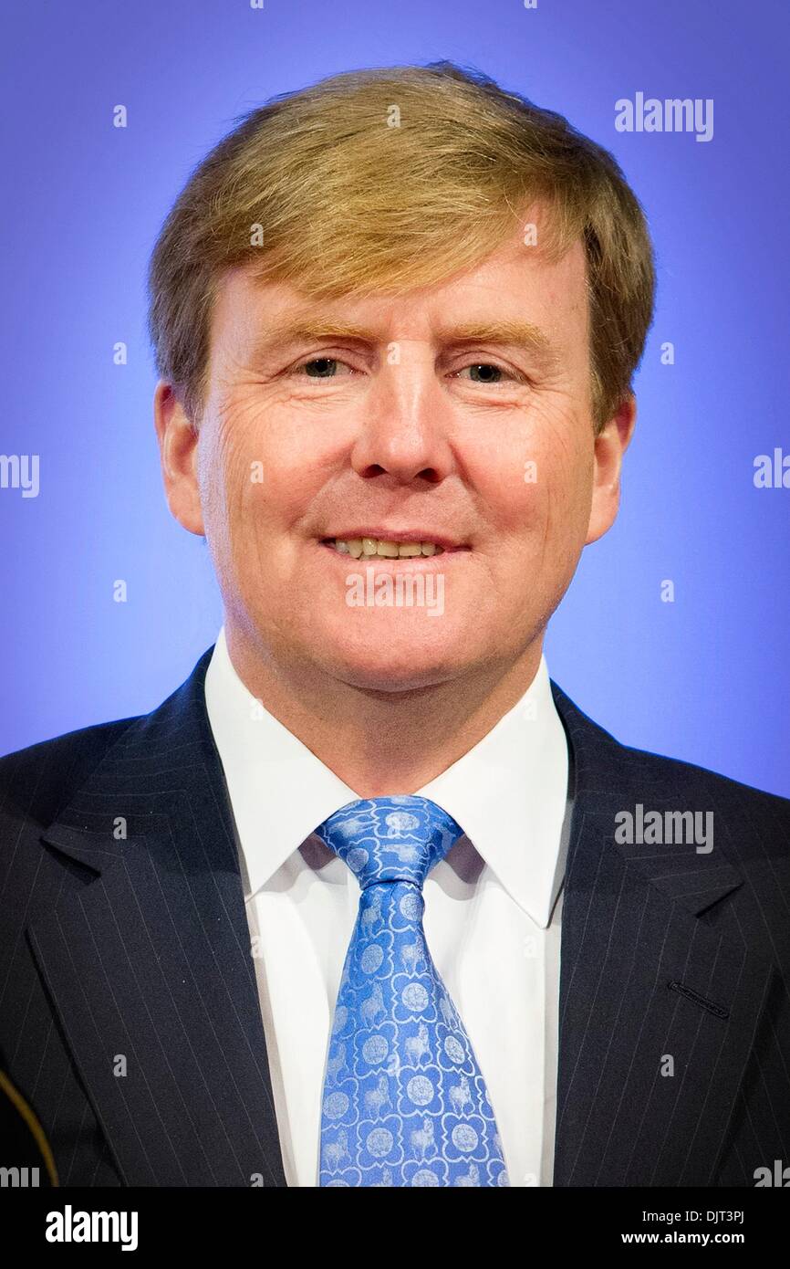 Amsterdam, Pays-Bas. 29 nov., 2013. Le roi Willem-Alexander des Pays-Bas est photographié pendant qu'il reçoit la première série de biographies d'anciens rois Willem I, Willem II et Willem II a la Nieuwe Kerk à Amsterdam, Pays-Bas, 29 novembre 2013. Les livres sont écrits par Jeroen Koch (Willem I), Jeroen van Zanten (Willem II) et Dik van der Meulen (Willem III). Les livres sont publiés à l'occasion des célébrations des 200 ans Royaume des Pays-Bas le financement. Photo : Patrick van Katwijk Pays-bas ET FRANCE/dpa/Alamy Live News Banque D'Images