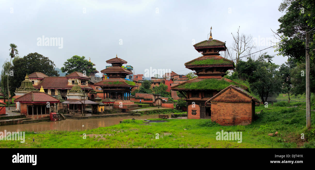 Vue panoramique sur les temples hindous, Panauti, village près de Bhaktapur, Népal Banque D'Images