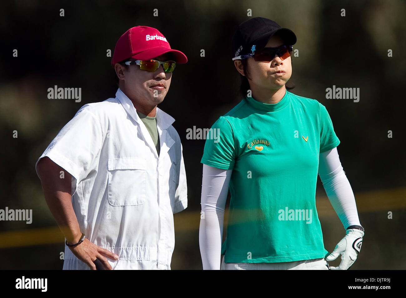 Eun-Hee Ji de Corée du Sud s'apprête à tee off à partir de la 2ème trou de la 39e championnat Kraft Nabisco à Mission Hills Country Club de Rancho Mirage, en Californie. (Crédit Image : © Gerry Maceda/ZUMApress.com) Southcreek/mondial Banque D'Images